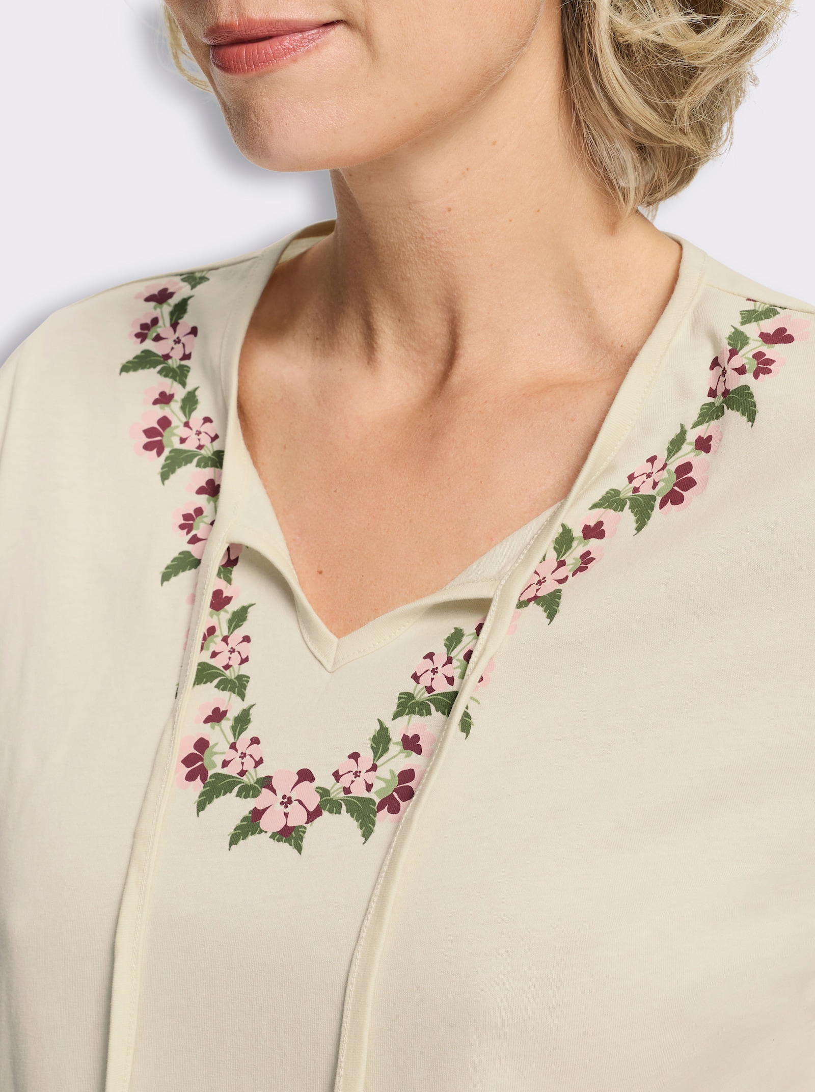 Shirt met korte mouwen en bloemenprint - champagne/roze