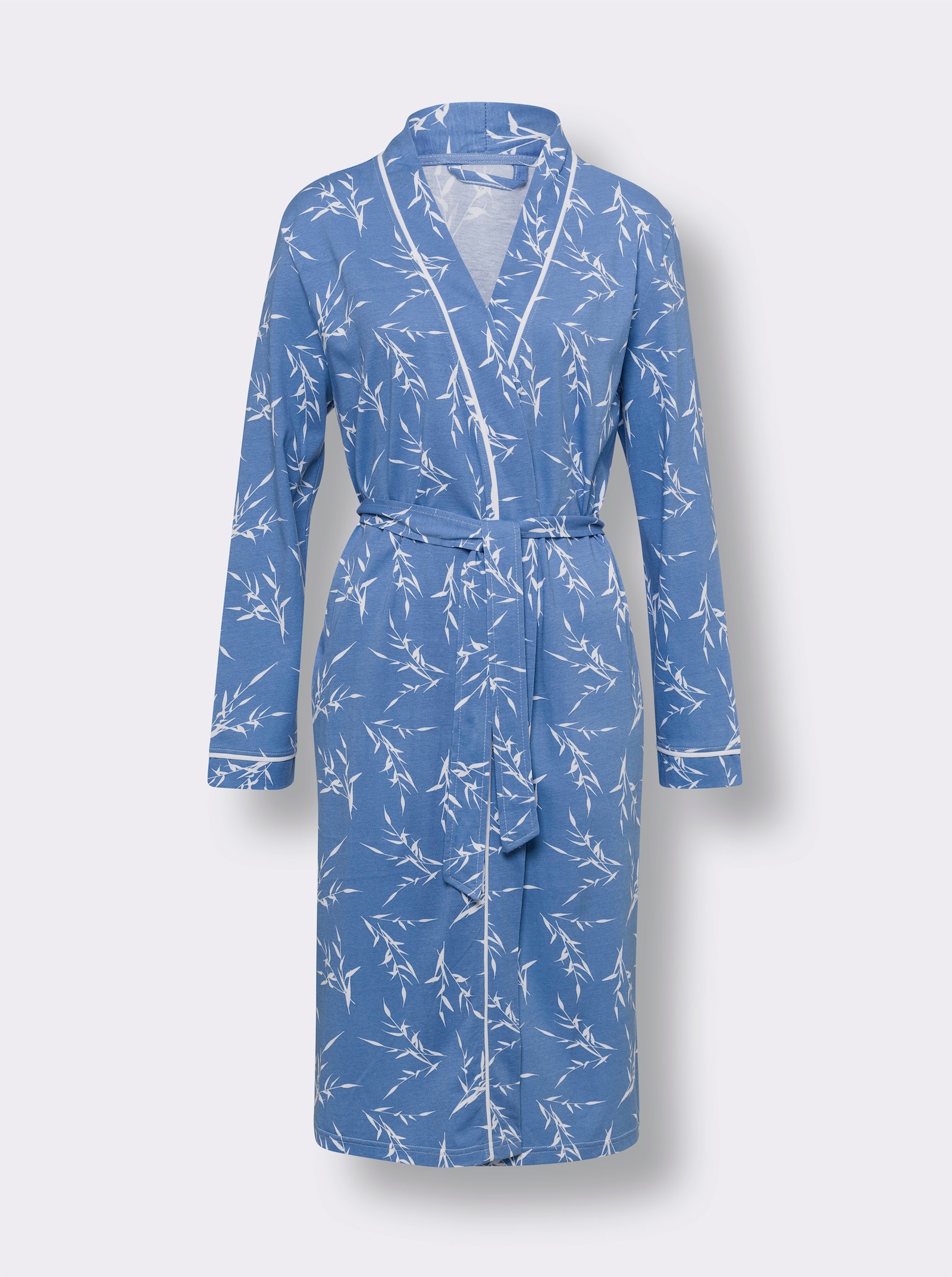 Ochtendjas van single-jersey - hemelsblauw bedrukt