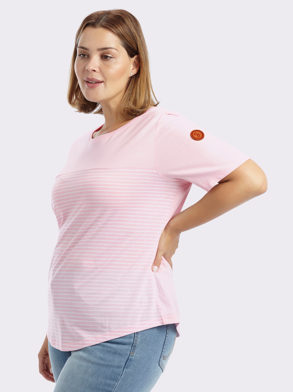 sheego Streifenshirt im figurbetonten Schnitt - hellrosé-weiß-geringelt