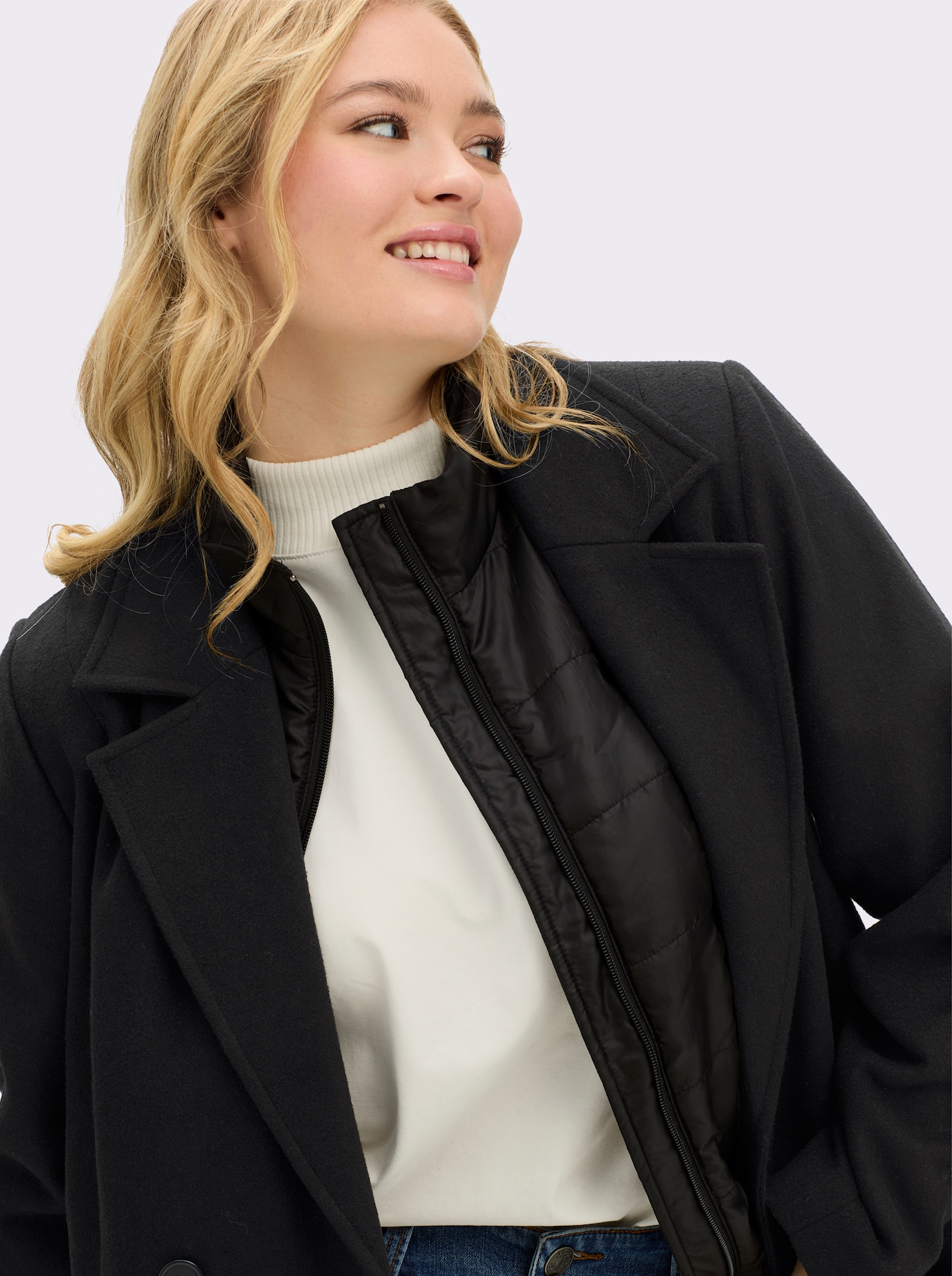 sheego Cabanjack met bodywarmerinzet - zwart