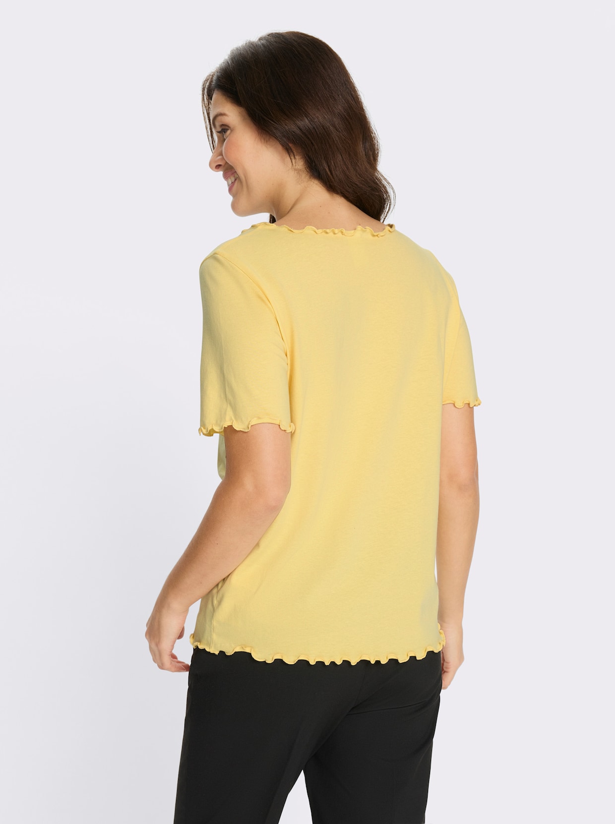 Kurzarmshirt mit gewellten Abschlüssen - zitrone