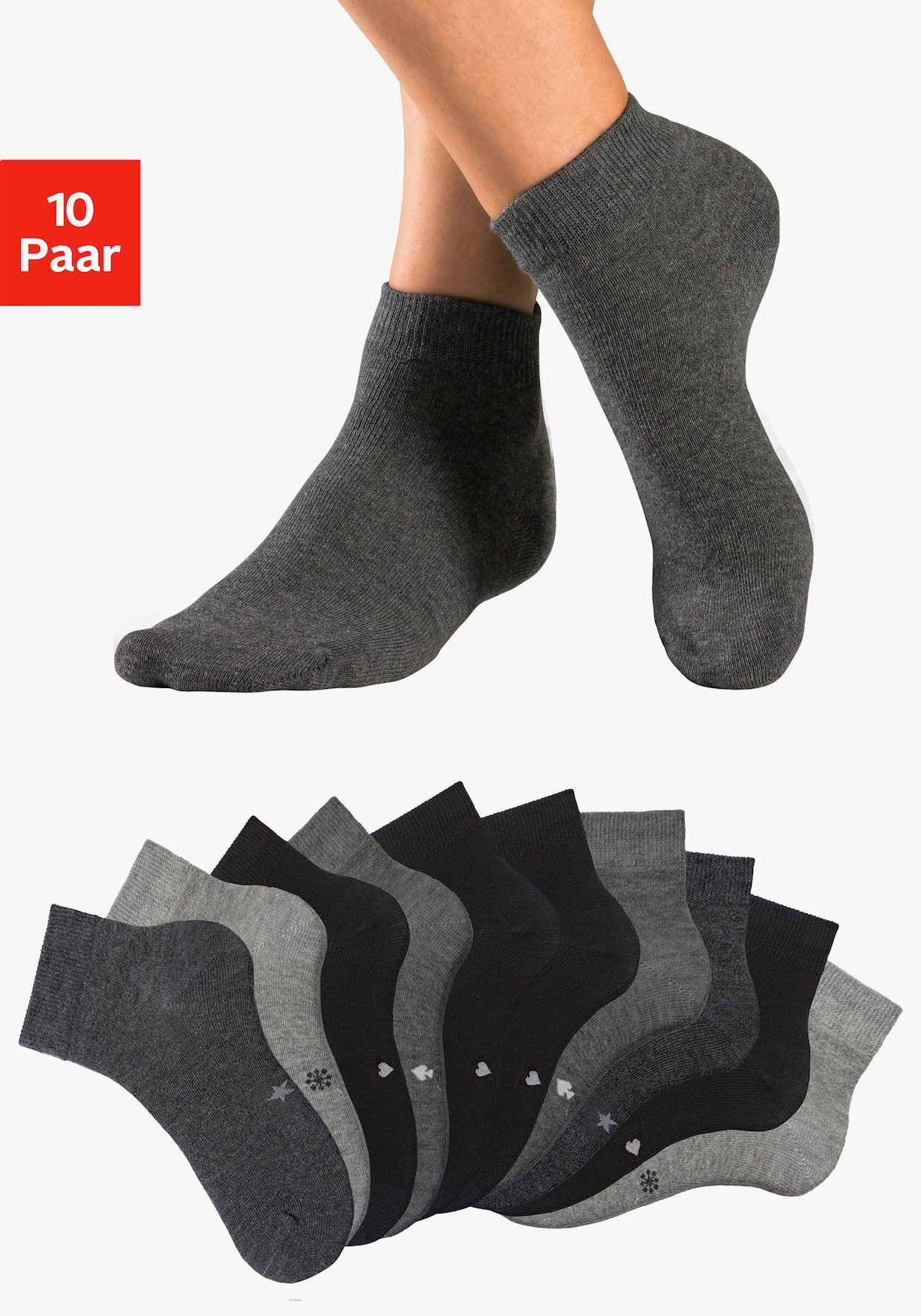H.I.S Kurzsocken - 4x schwarz, 2x anthrazit meliert, 2x grau meliert, 2x hellgrau meliert