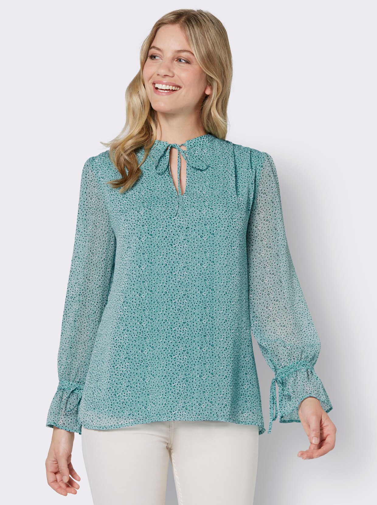 Chiffonbluse - kalkmint-salbei-bedruckt