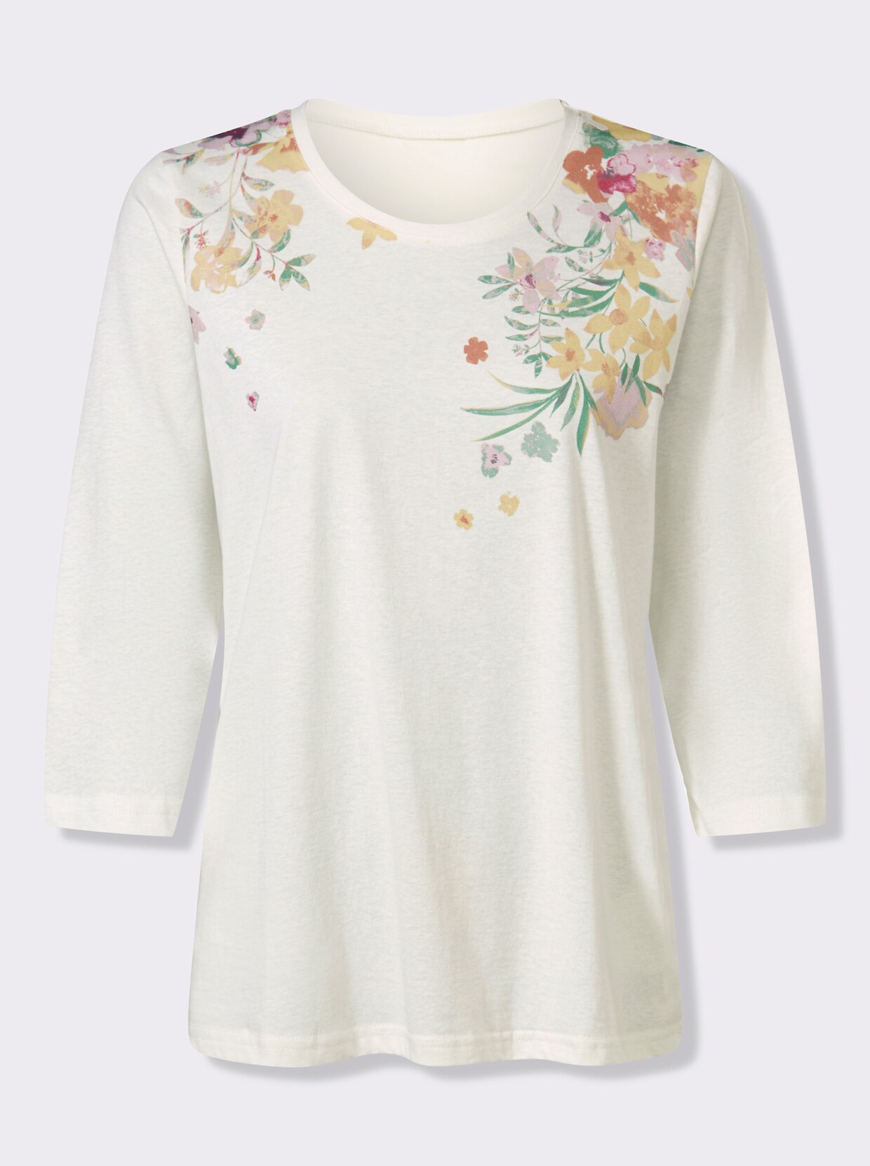 3/4-Arm-Shirt mit floralem Druckmuster - ecru-zitrone-bedruckt