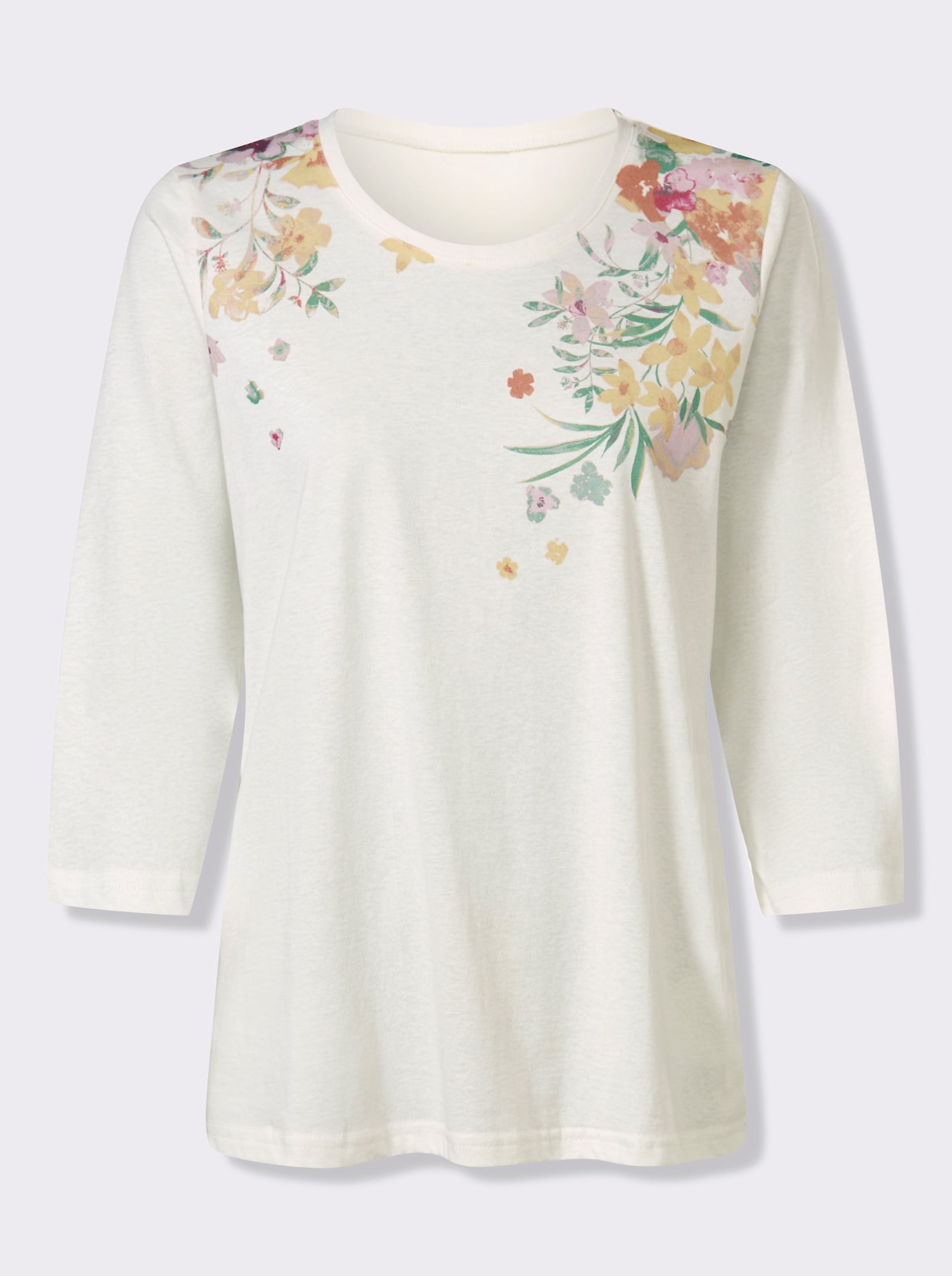 3/4-Arm-Shirt mit floralem Druckmuster - ecru-zitrone-bedruckt