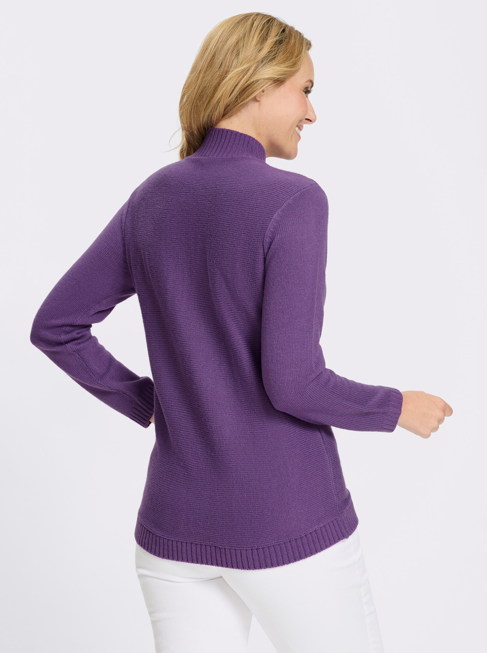 Stehkragenpullover in doppellagiger Optik - lila