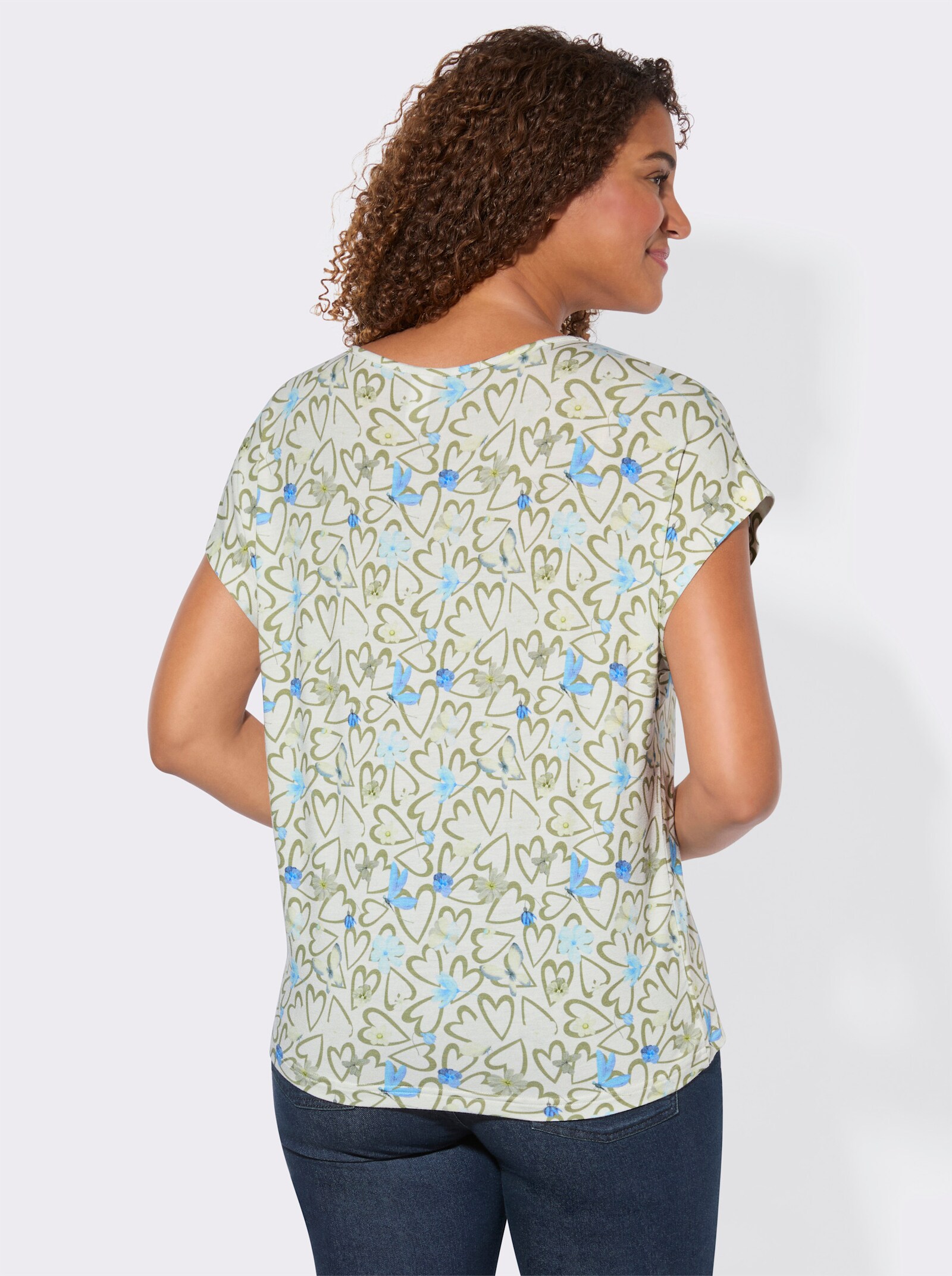 Print-Shirt im Allover-Dessin - ecru-schilf-bedruckt