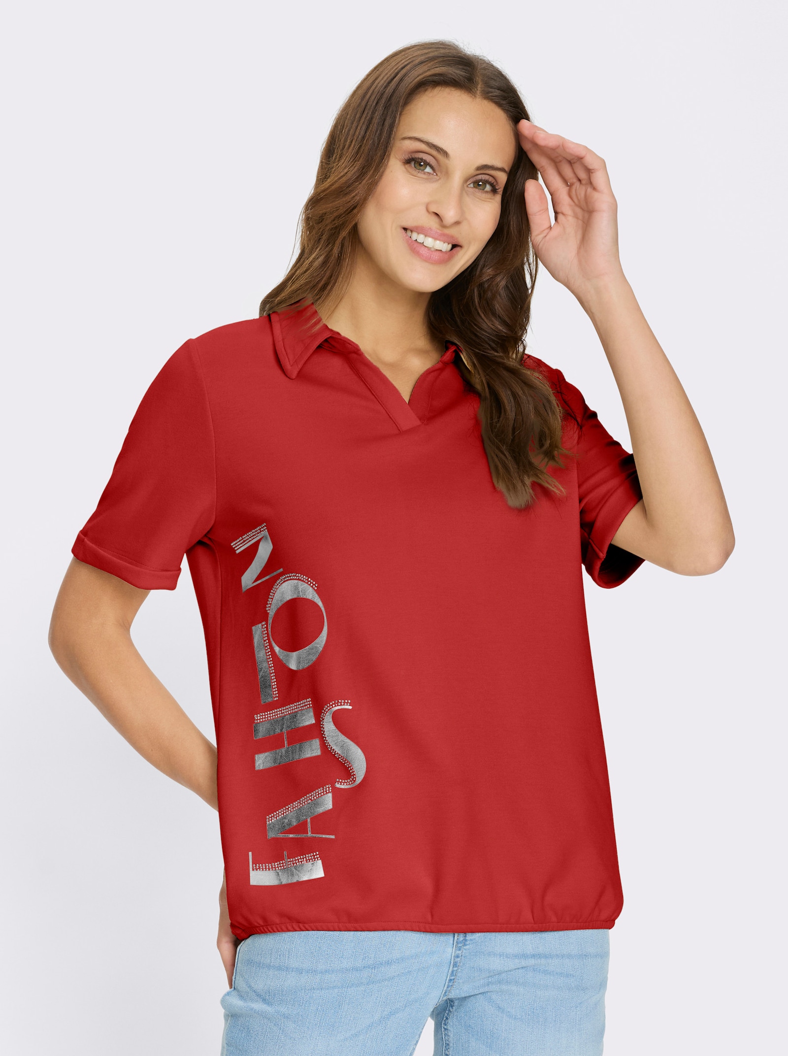 Sweatshirt mit Gummizug am Saum - rot