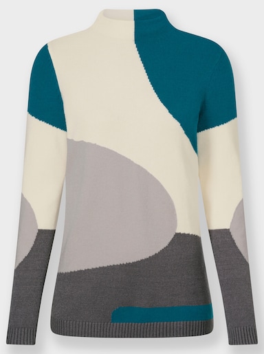 Oversize-Pullover mit Intarsien-Muster - champagner-aquapetrol-gemustert