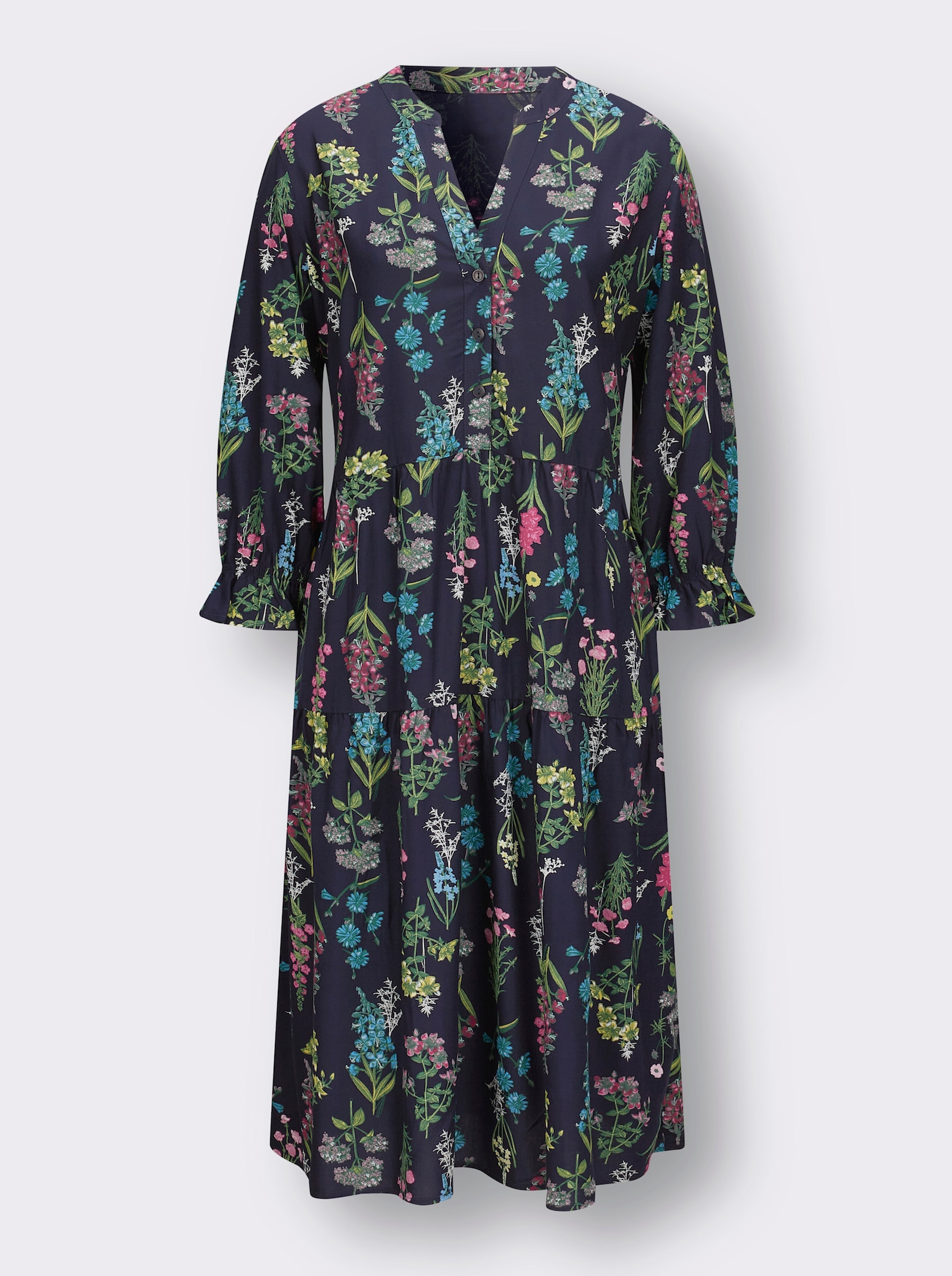 Stufenkleid mit kurzer Knopfleiste - marine-altrosa-bedruckt