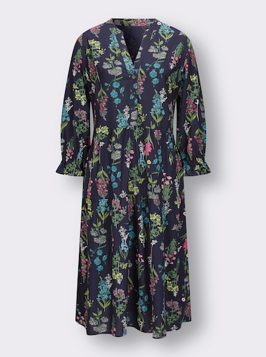 Stufenkleid - marine-altrosa-bedruckt