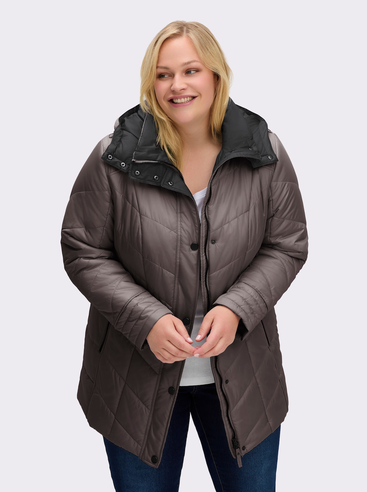 Steppjacke in Microfaser-Qualität, pflegeleicht - taupe
