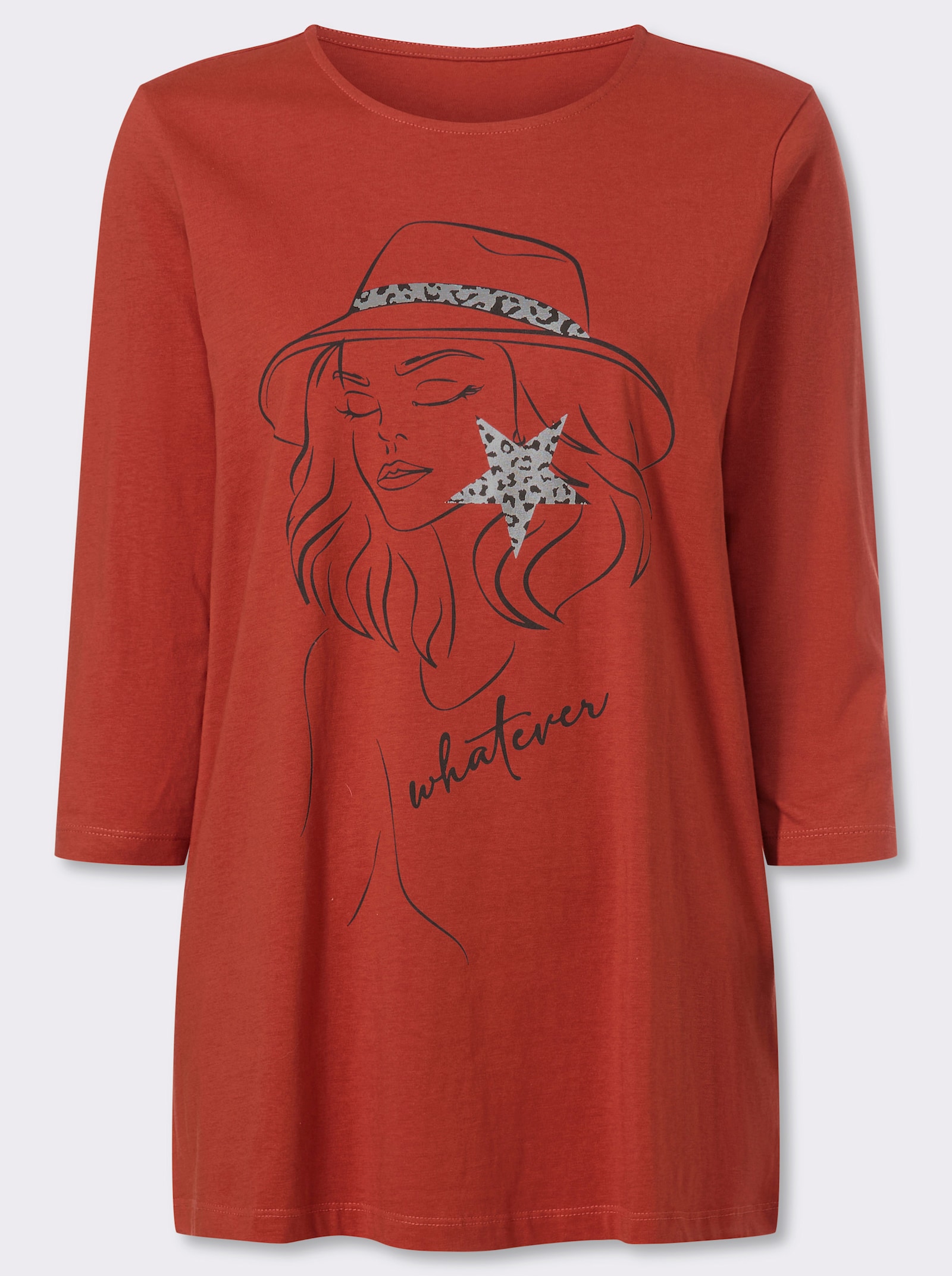 Longshirt - rostrot-schwarz