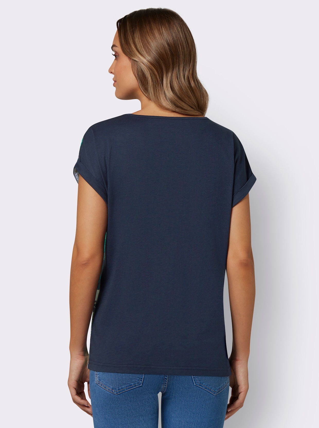 Kurzarm-Shirt - mint-nachtblau-bedruckt