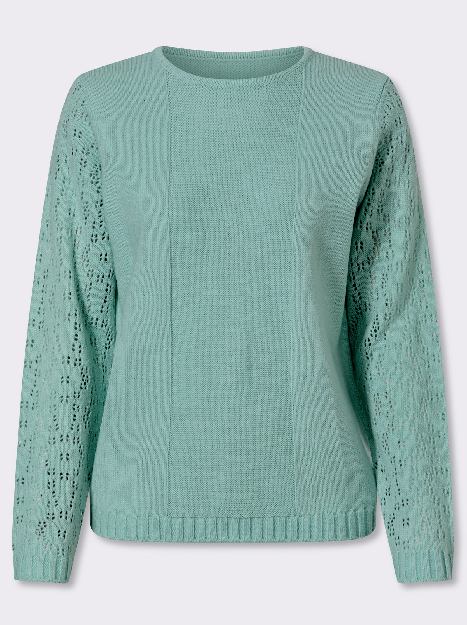 Ajourpullover mit Linksstrick-Partie - mint