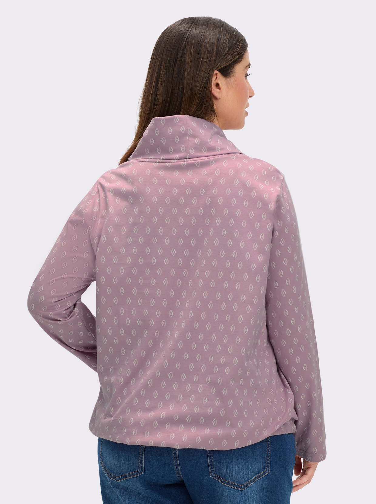 Rollkragenshirt Mit Krempel-Ärmel - mauve-ecru-bedruckt