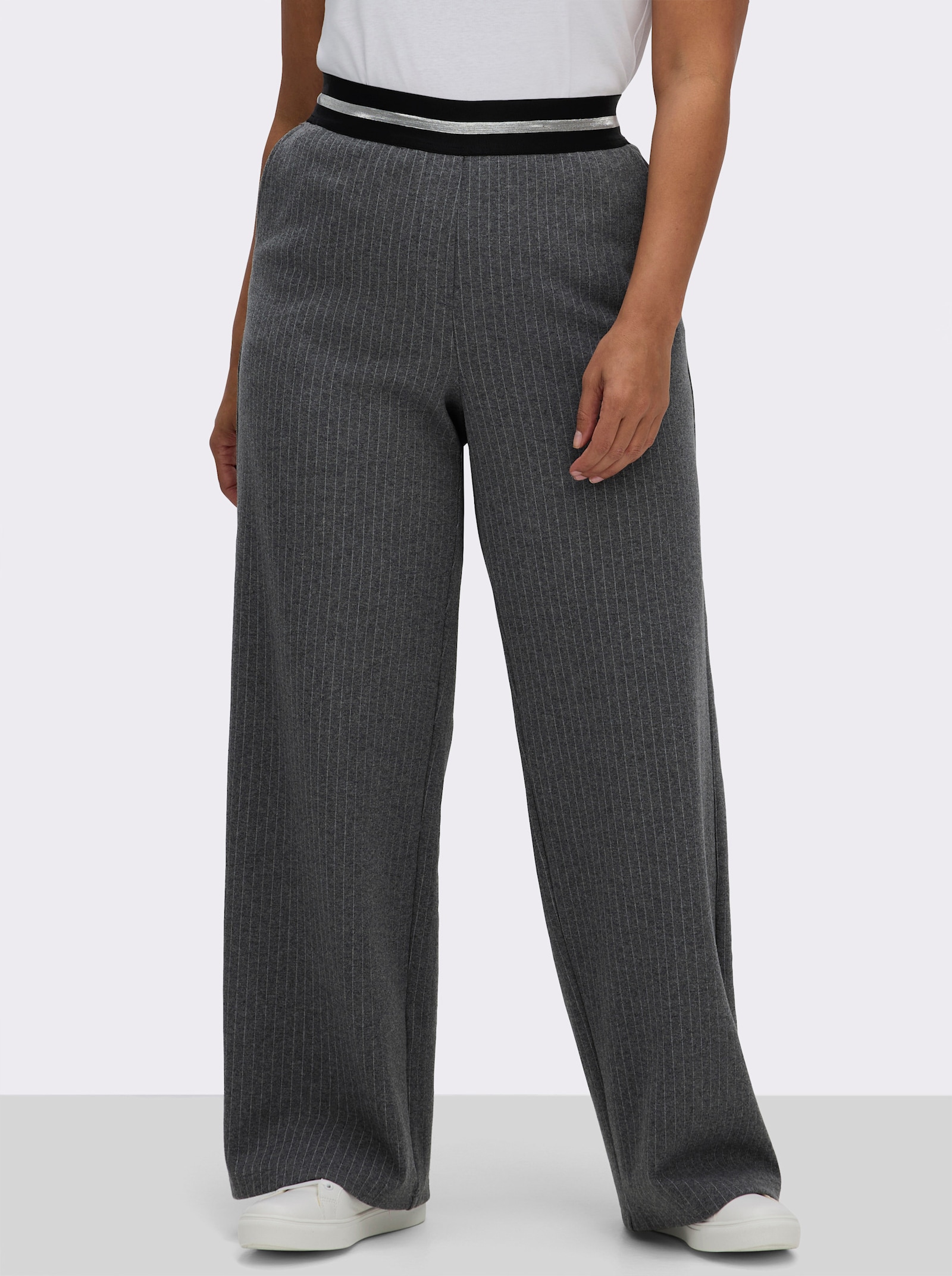 sheego Schlupfhose mit Nadelstreifen - graphit-ecru-gestreift
