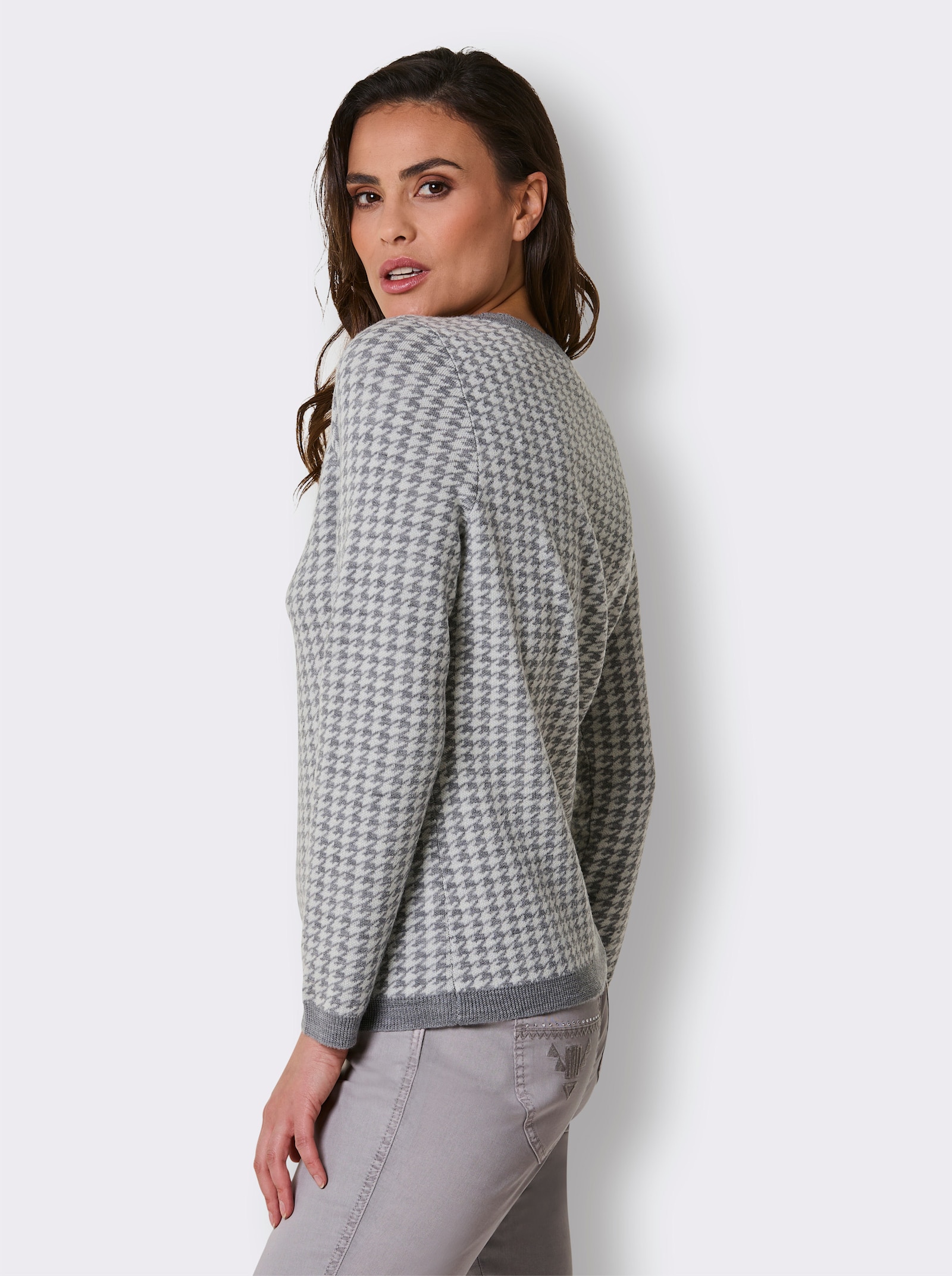 CREATION L PREMIUM Strickpullover aus Wolle - steingrau-champagner-gemustert