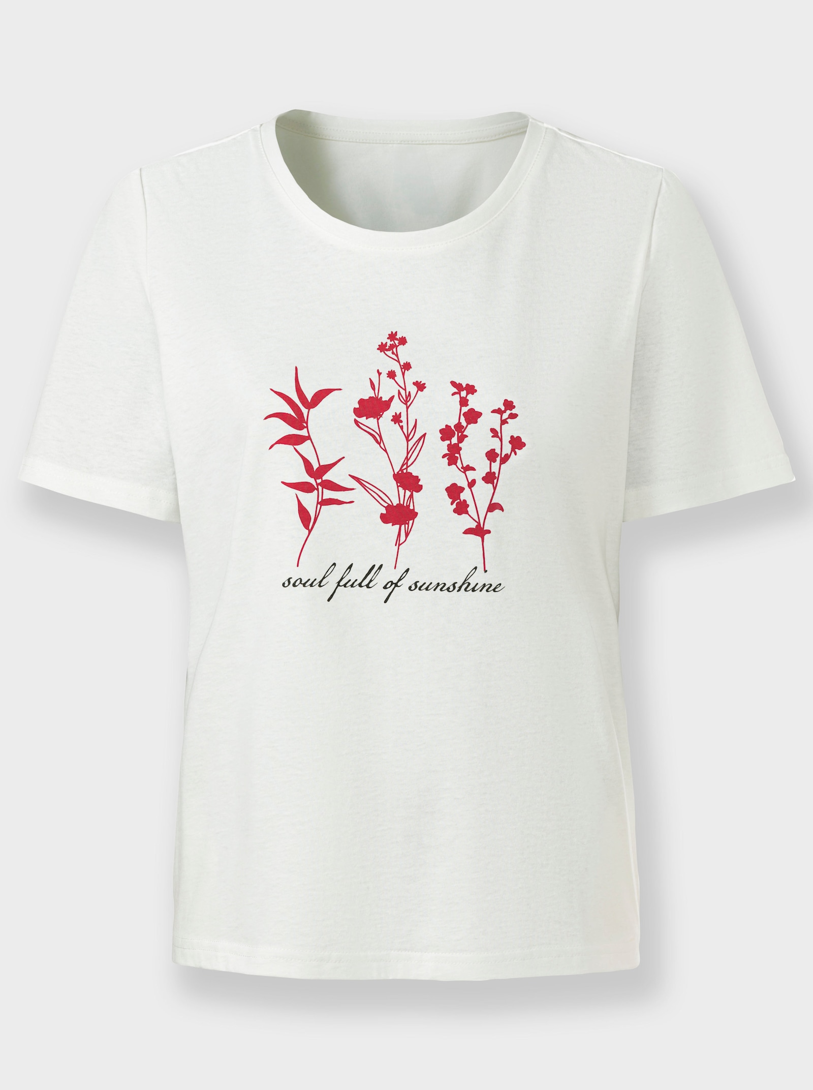  Kurzarmshirt mit floralem Motiv - ecru-erdbeere-bedruckt