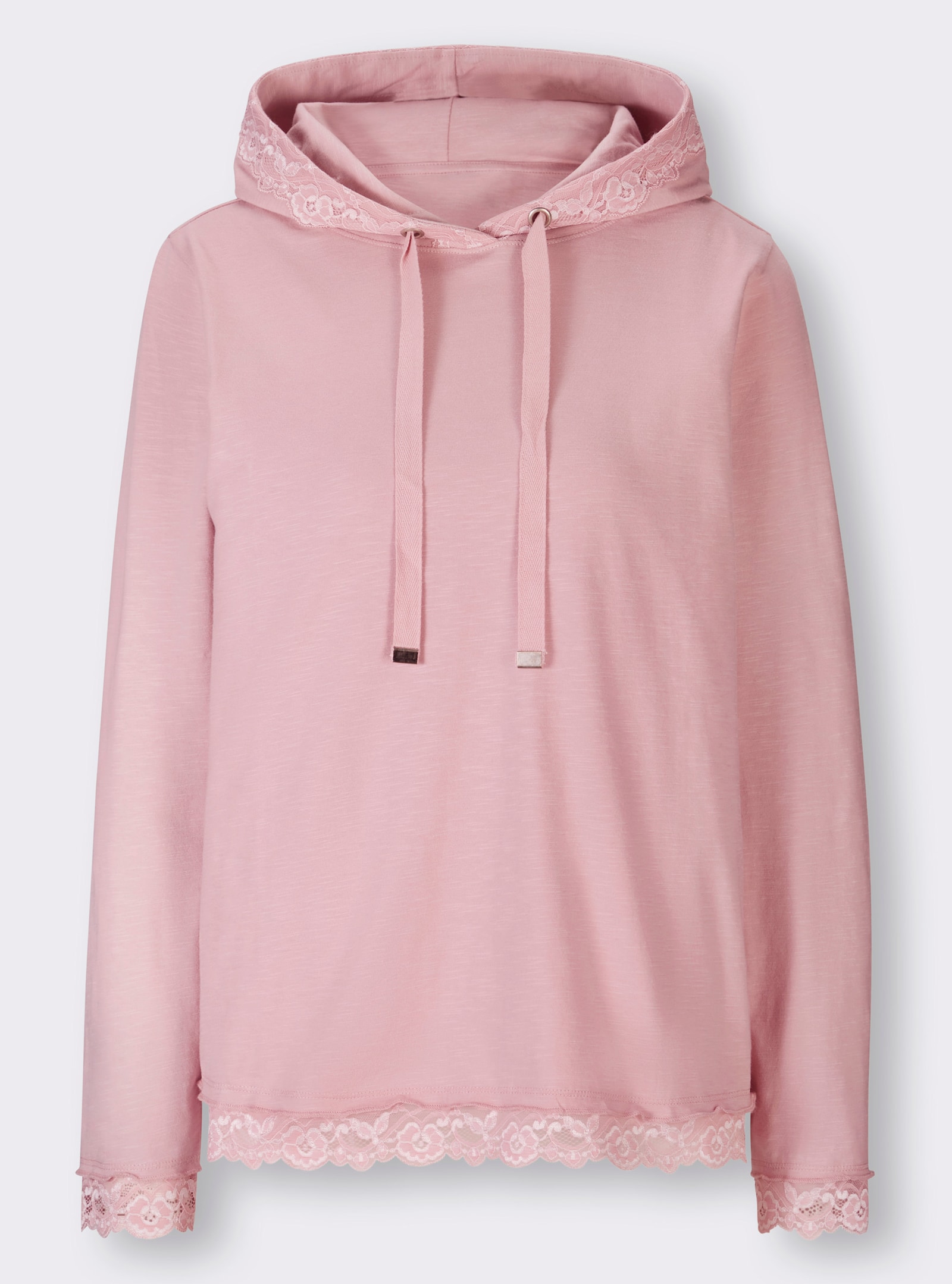 heine Shirt met capuchon en kantdecoratie - hortensia