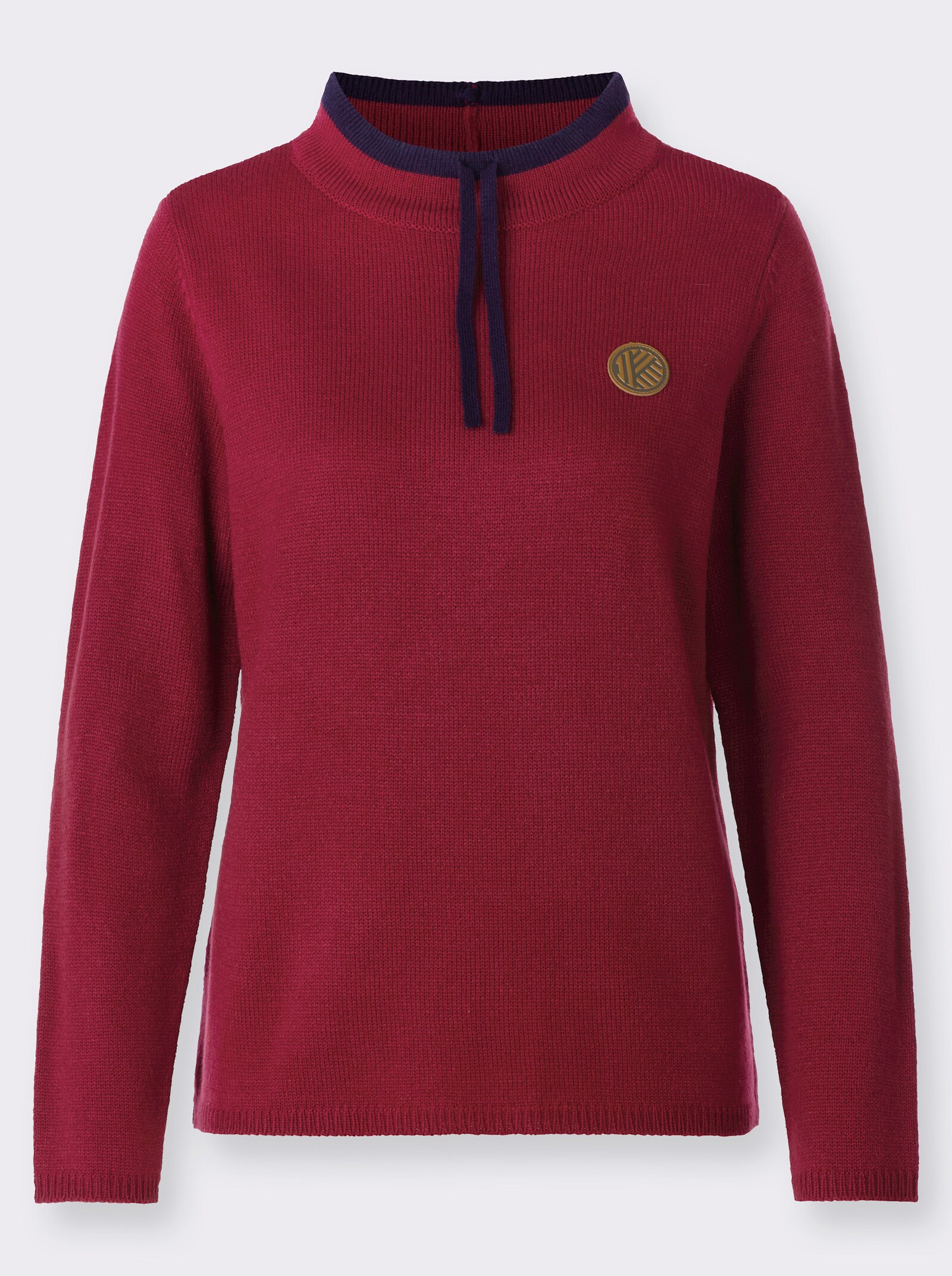 Stehkragenpullover mit Kontrast-Akzenten - kirsche-marine