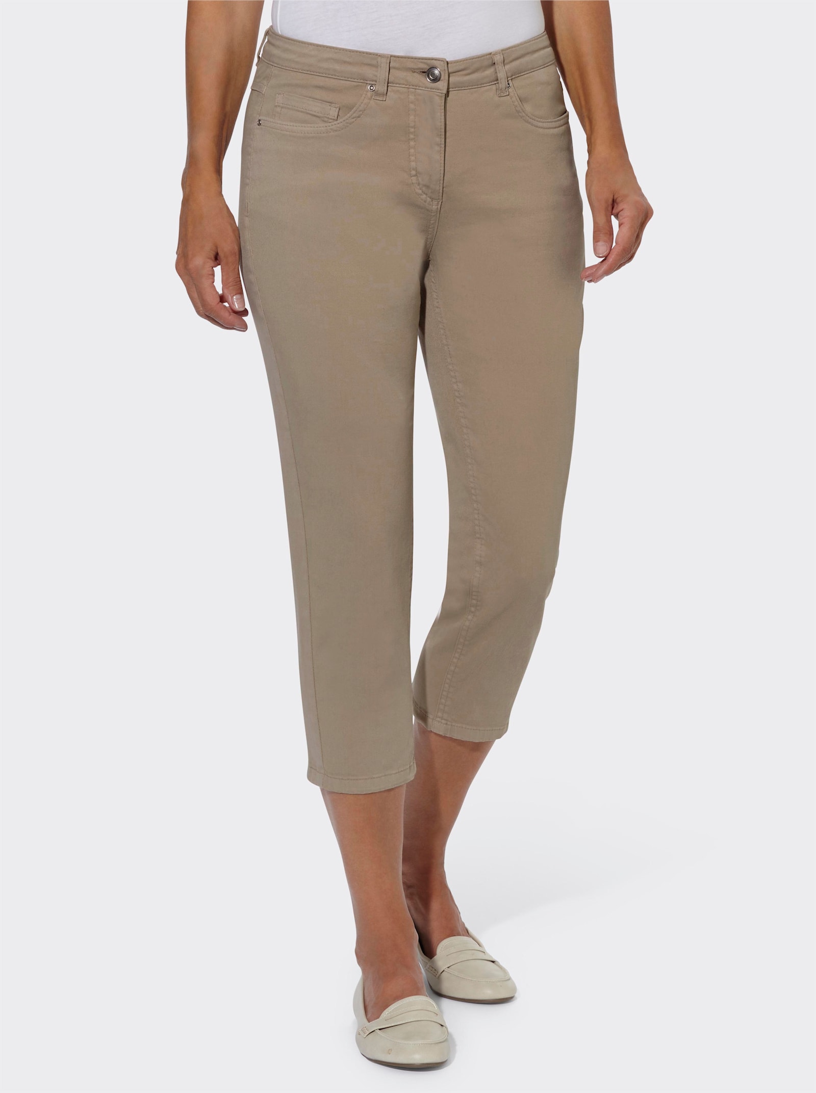 3/4-Jeans mit Bändchen-Verzierung - beige
