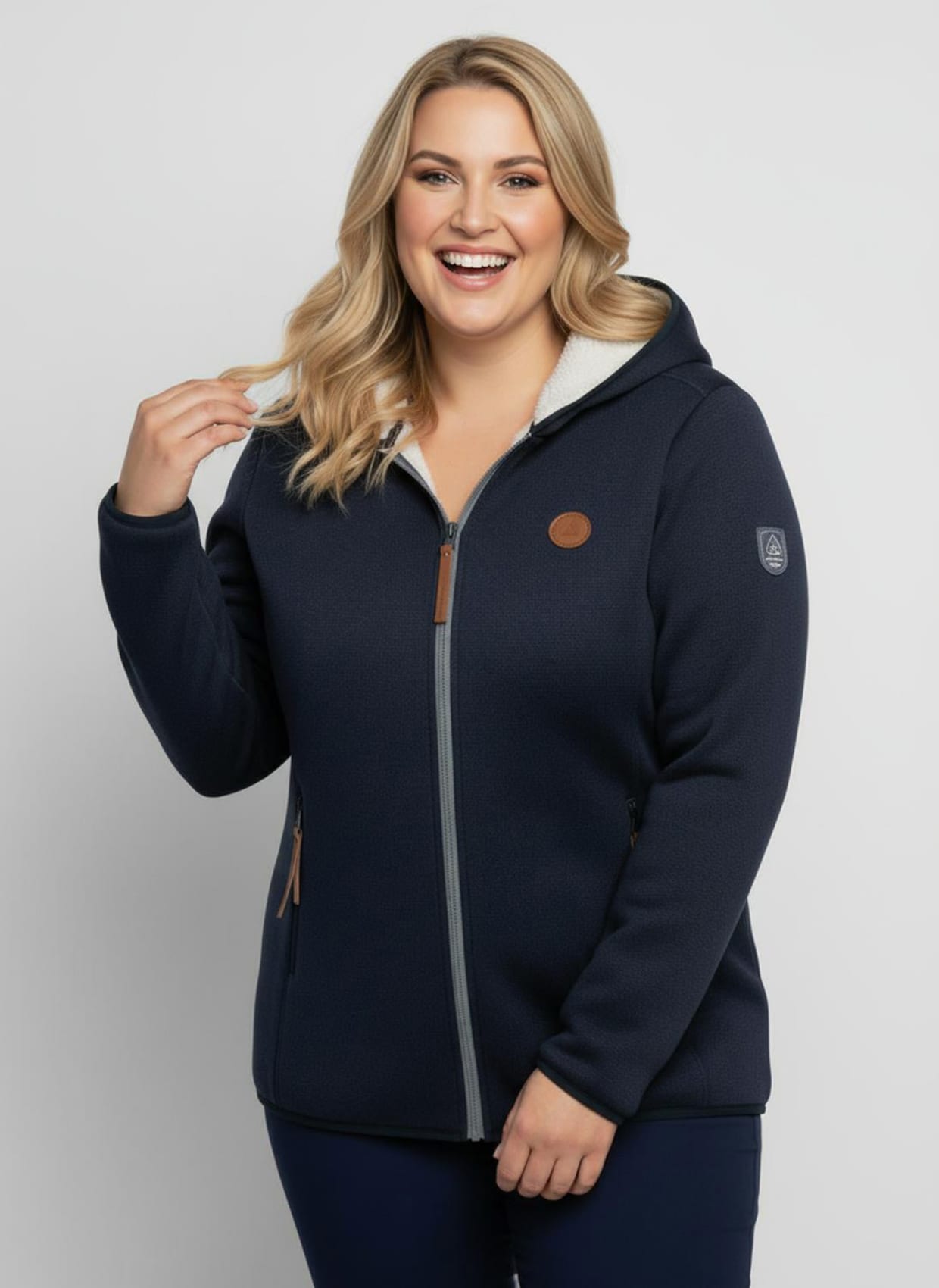 Strickfleece-Jacke mit Teddyfleece-Futter - marine