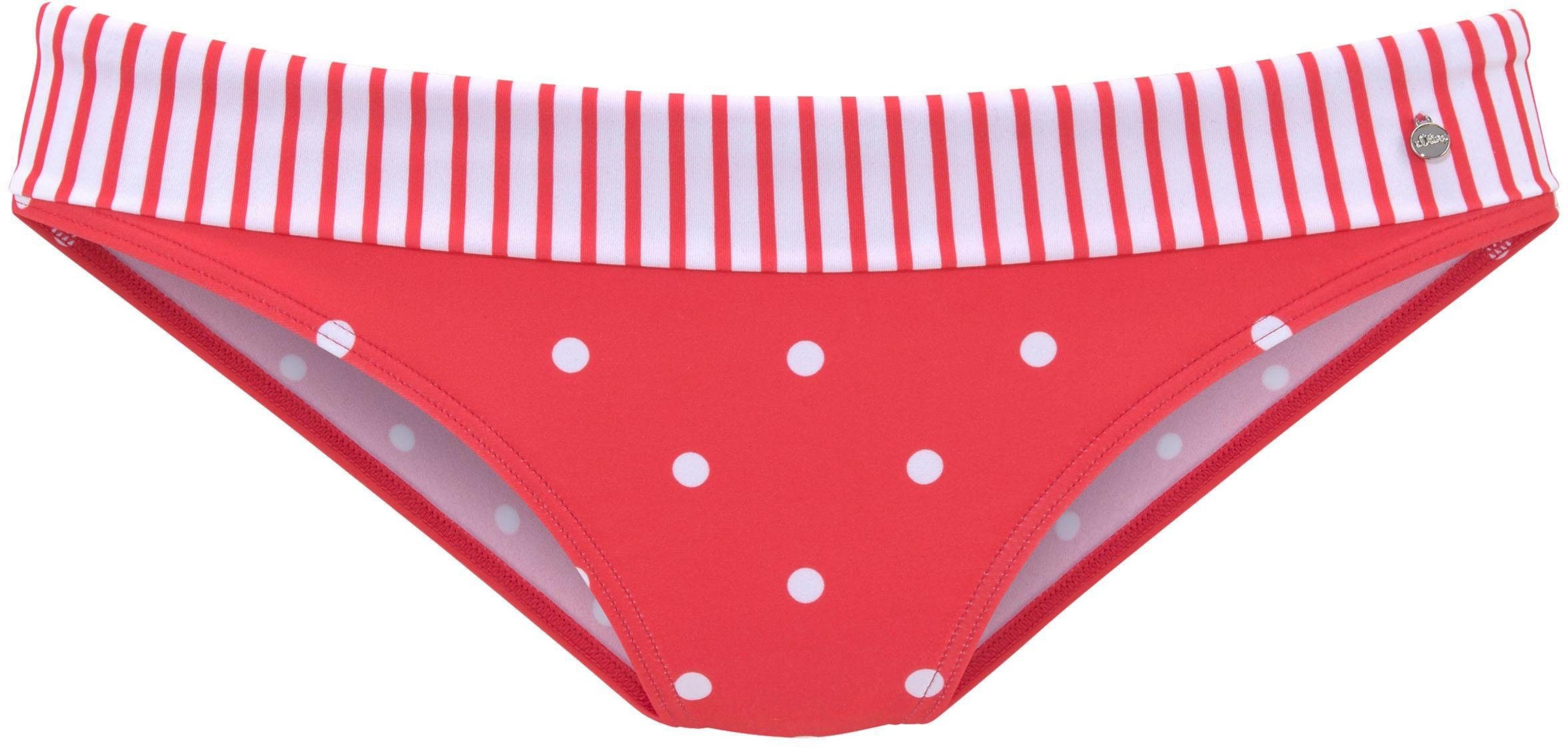 MIX 2 günstig Kaufen-Bikini-Hose in rot-weiß von s.Oliver. Bikini-Hose in rot-weiß von s.Oliver <![CDATA[Bikini-Hose mit Umschlagbund von S.Oliver. Mustermix mit Punkten und Streifen. Obermaterial: 80% Polyamid, 20% Elasthan. Futter: 100% Polyamid]]>. 