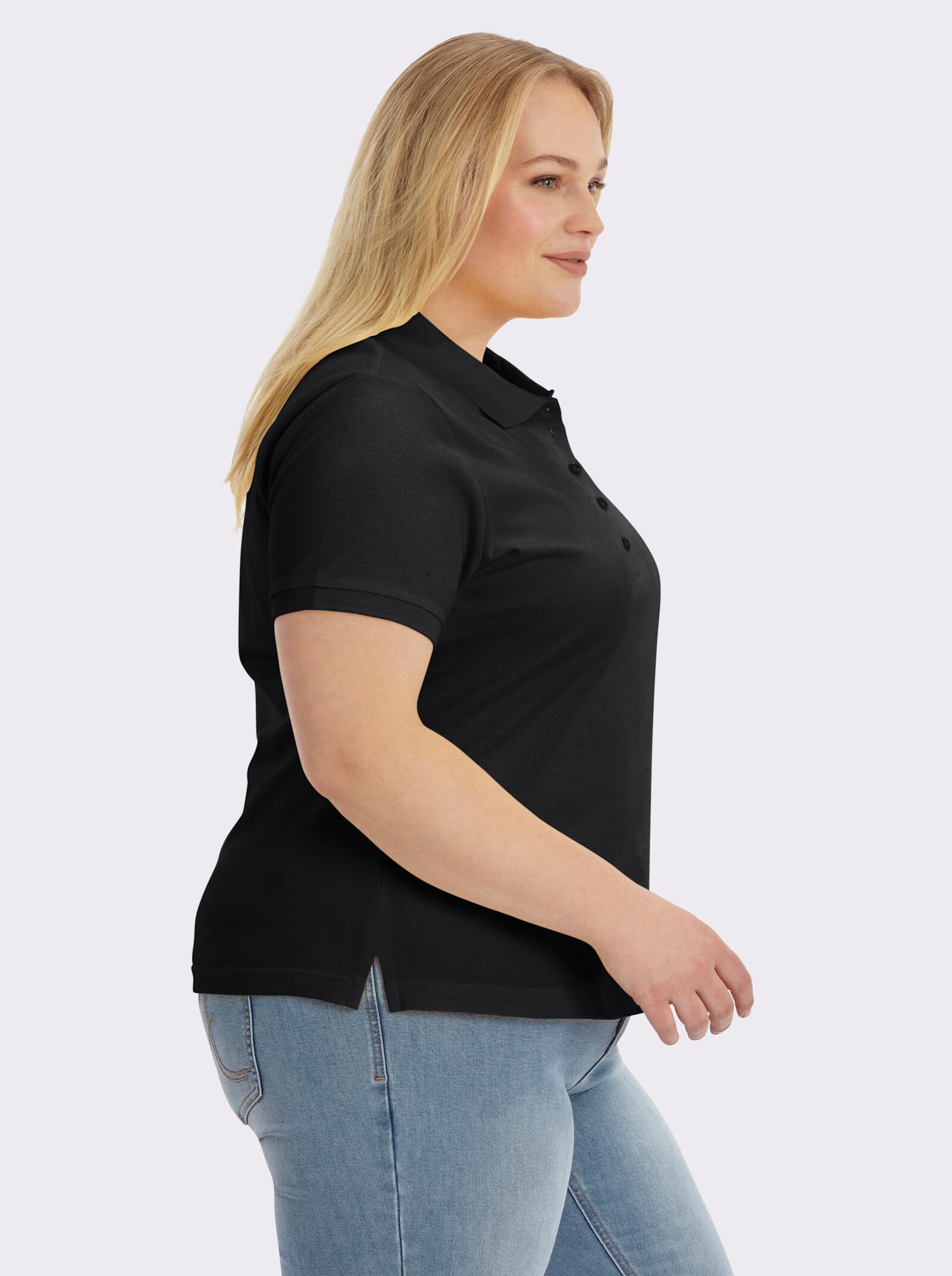 Poloshirt mit Seitenschlitzen - schwarz