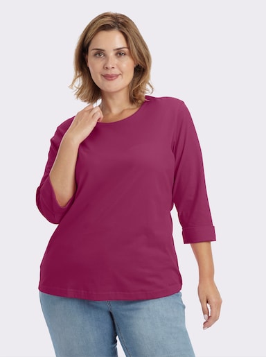 Rundhalsshirt mit 3/4-langen Ärmeln - brombeer