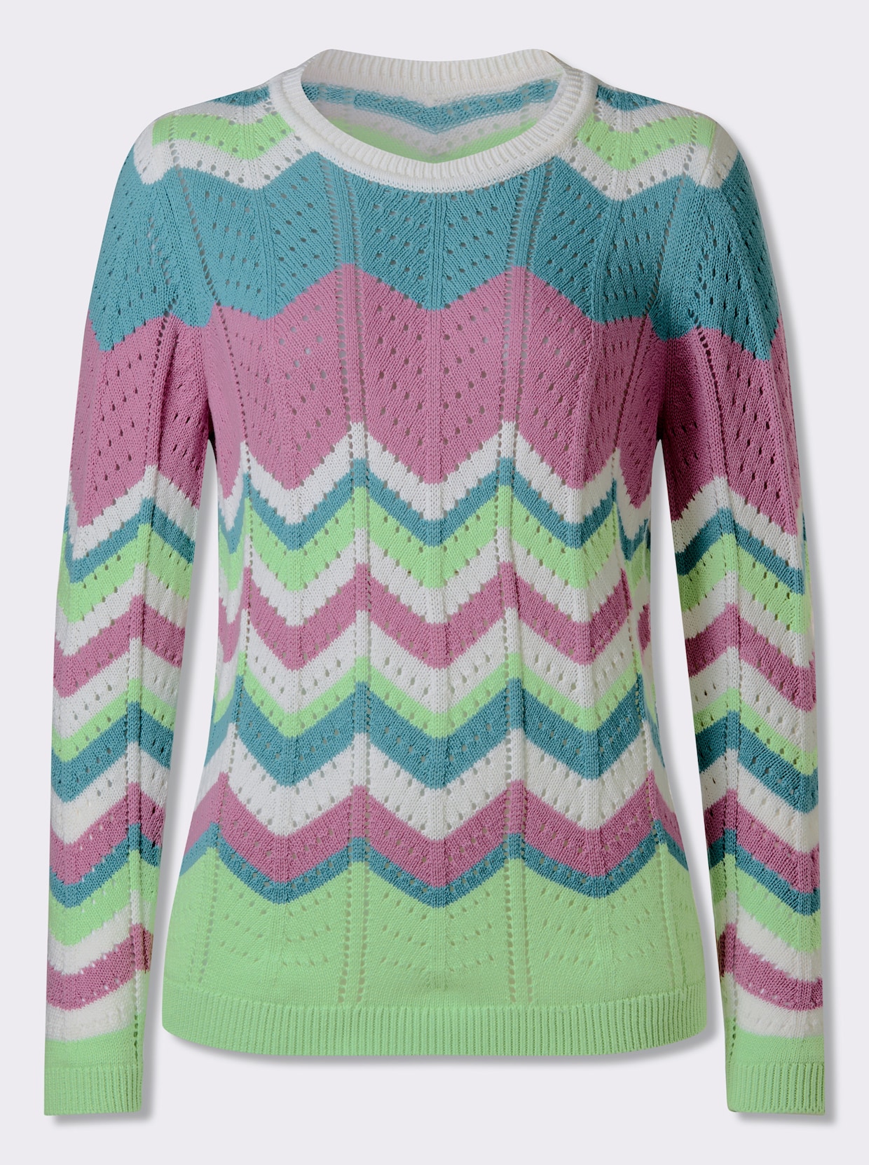 Ajourpullover - ecru-ozean-gemustert