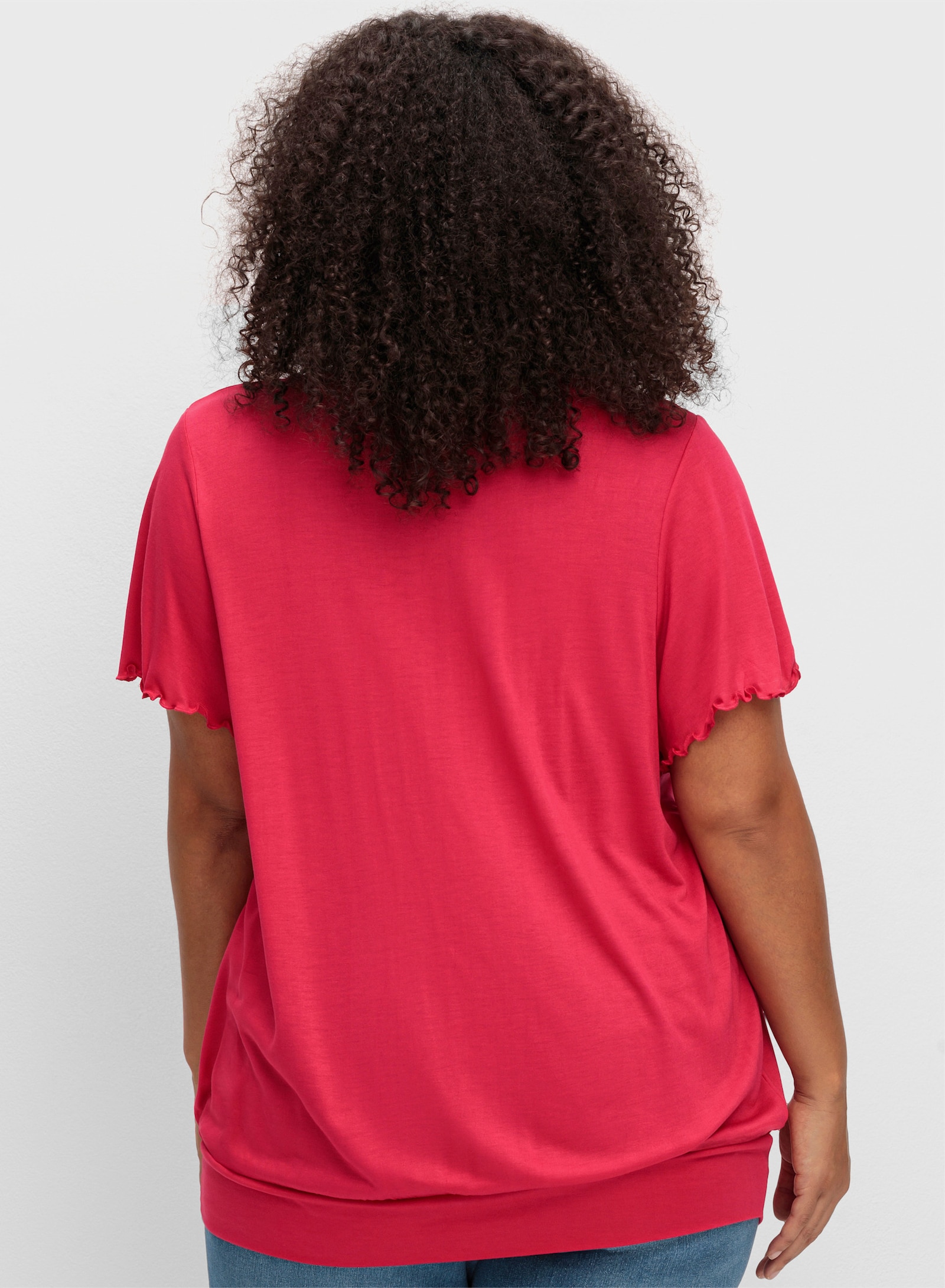 sheego T-Shirt mit breitem Bund und Flügelärmeln - sorbet pink