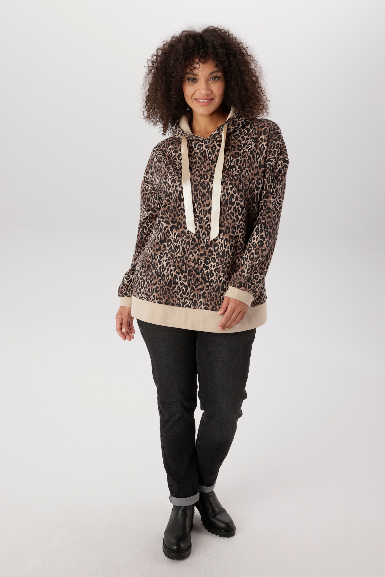Aniston PLUS Kapuzensweatshirt - beige-schwarz-offhite