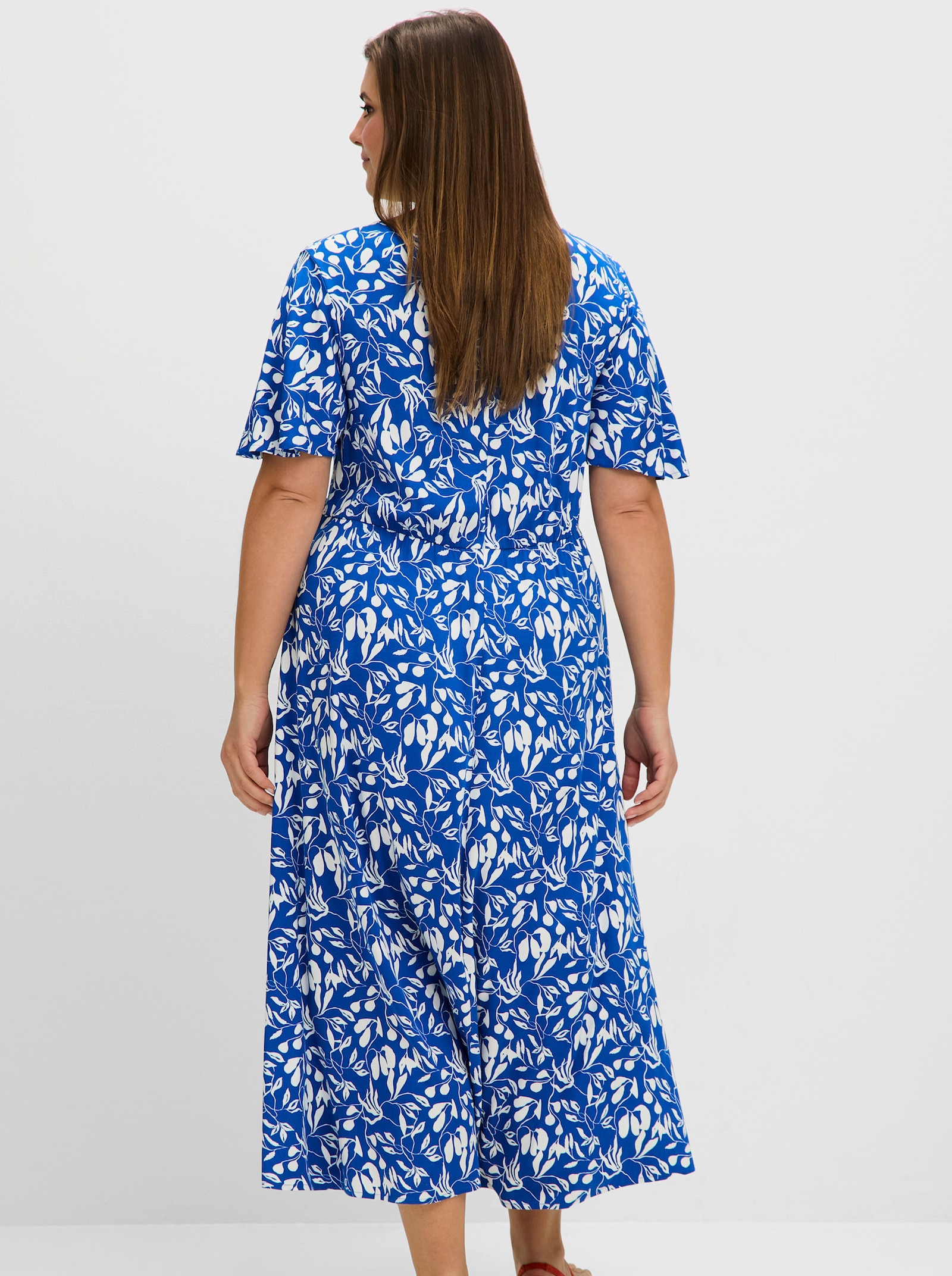 sheego Sommerkleid mit Knotendetail in der Taille - kobalt-bedruckt