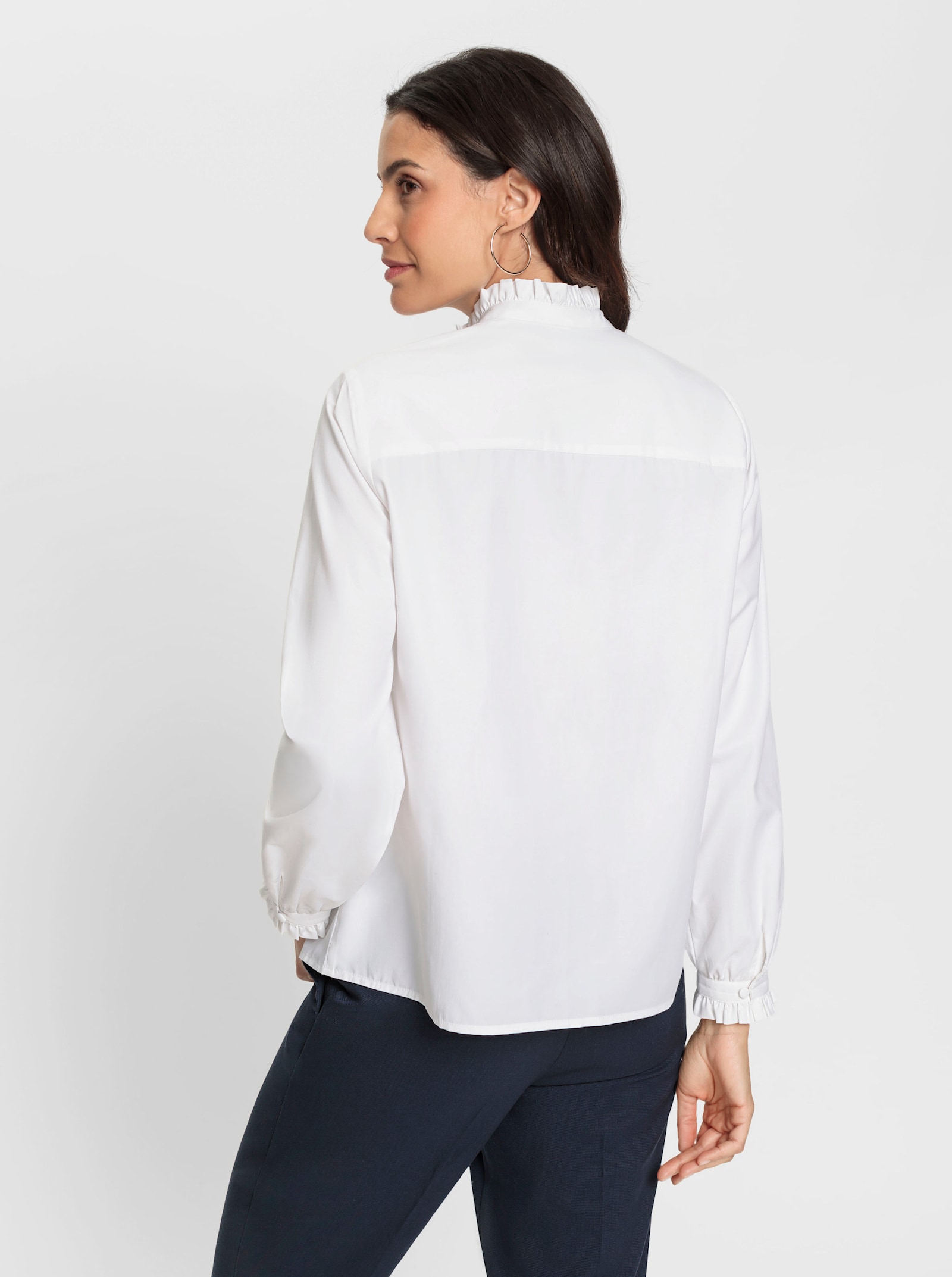 Rüschenbluse mit Stehkragen - weiß