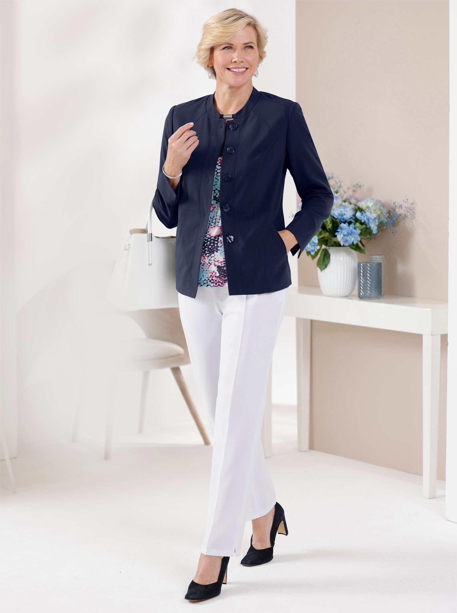 Blazer met mouwboorden met split - marine