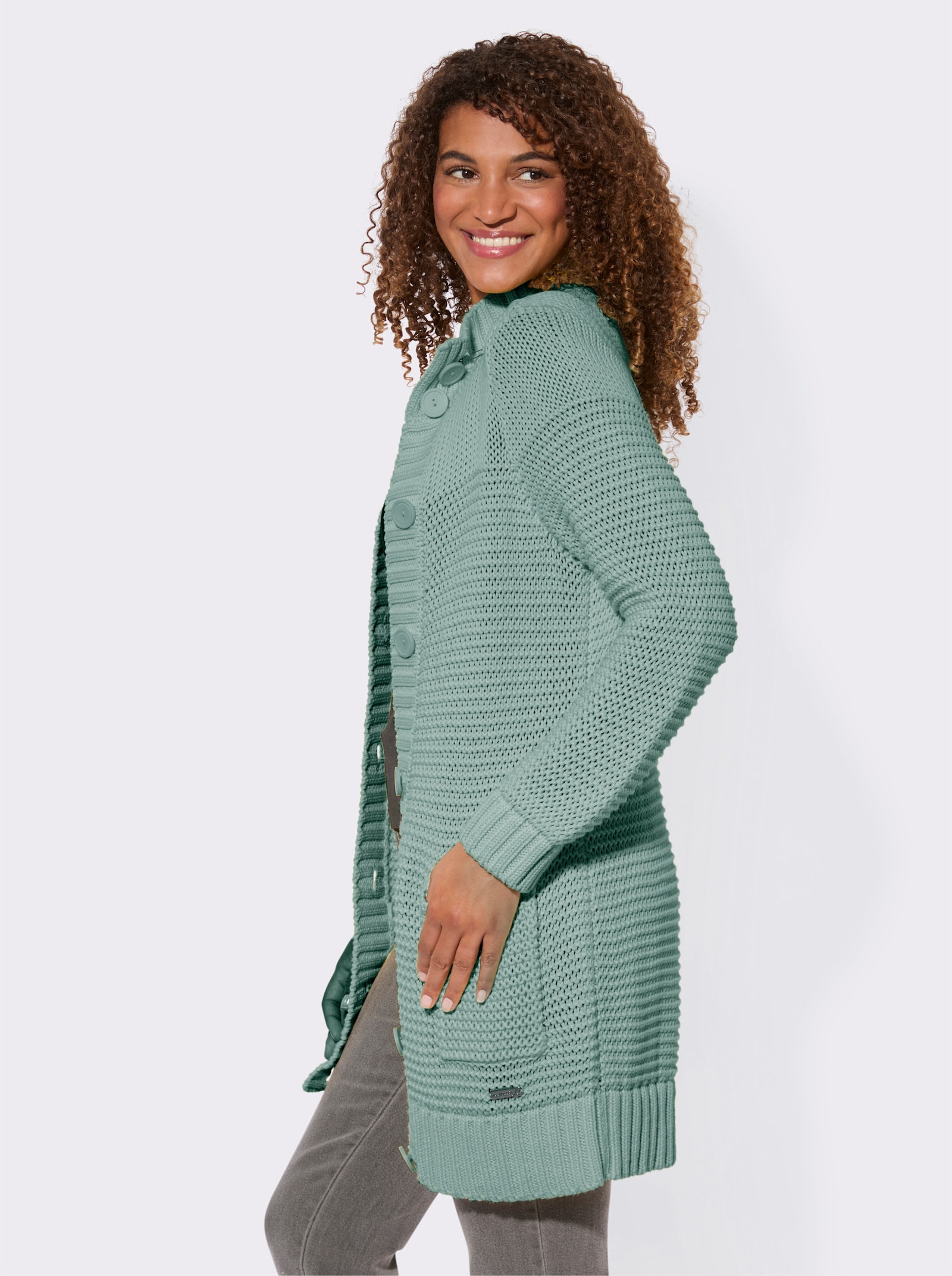 Longstrickjacke mit partiellen Fantasiemuster - kalkmint