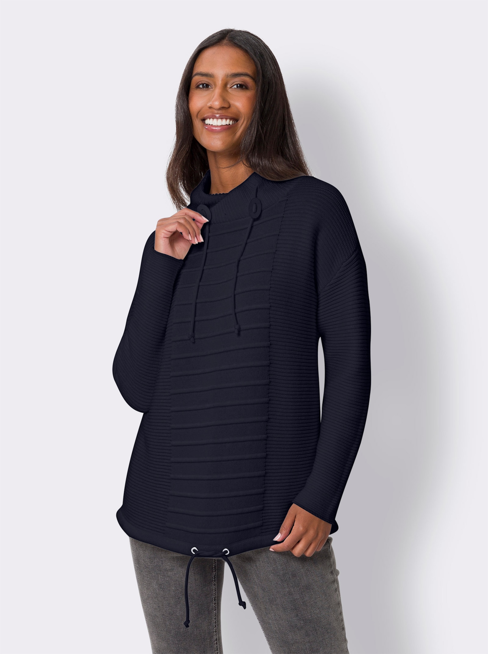 heine Pull à col montant en tricot structuré - marine