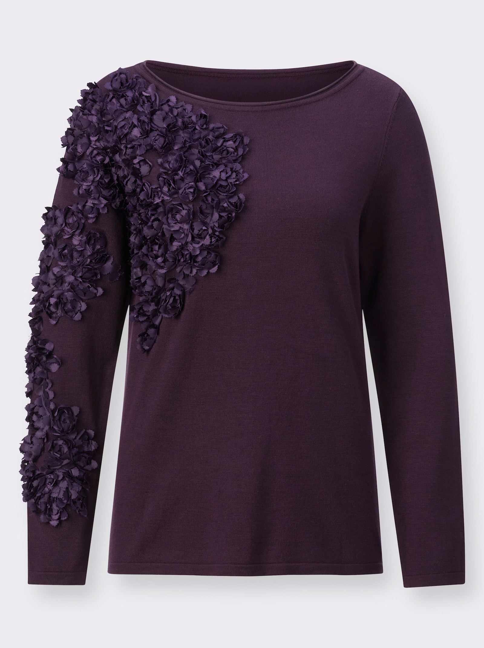 Langarm-Pullover im wertigen Mix aus Viskose und Lyocell - aubergine