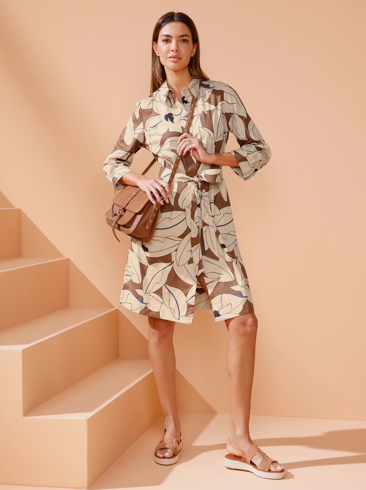 Rick Cardona Druck-Kleid - sand-braun-bedruckt