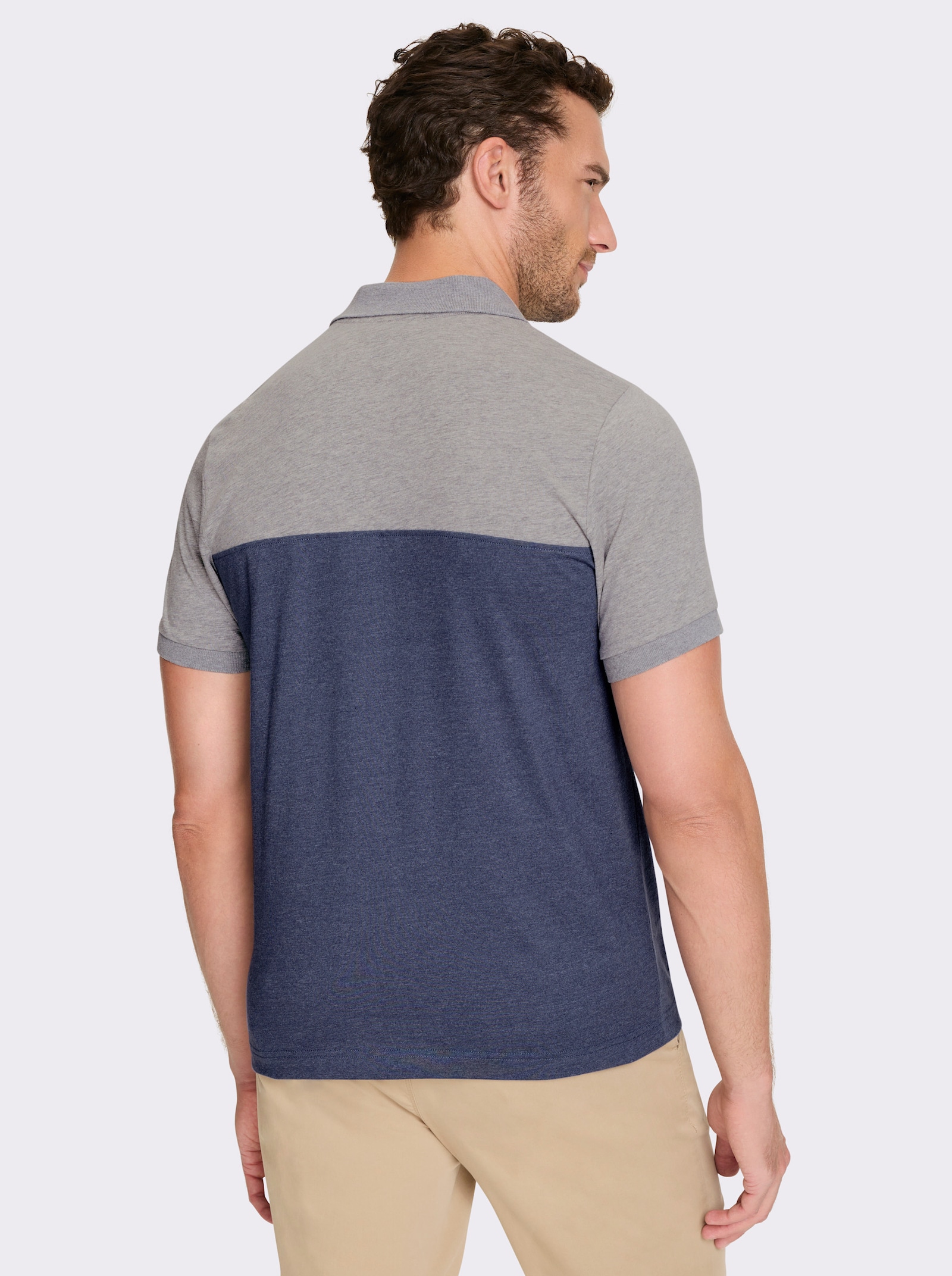 Marco Donati Kurzarmshirt mit Kontrast-Dessin - grau-rauchblau-meliert