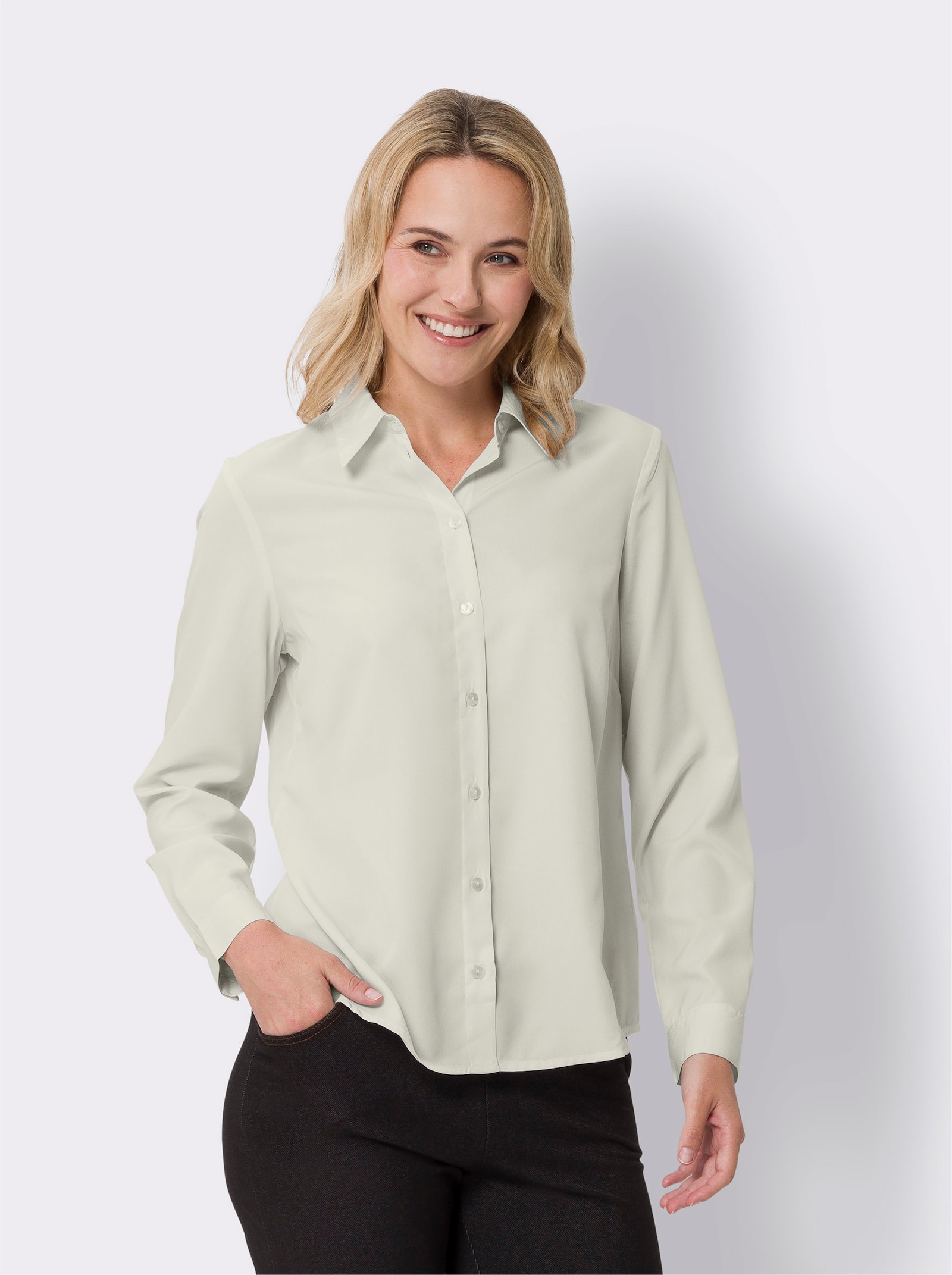 Blouse met lange mouwen en knoopmanchetten - champagne