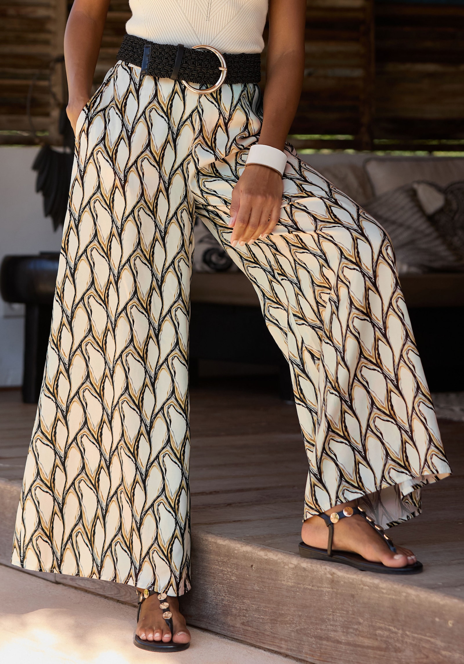 LASCANA Pantalon tissé - beige-kaki imprimé