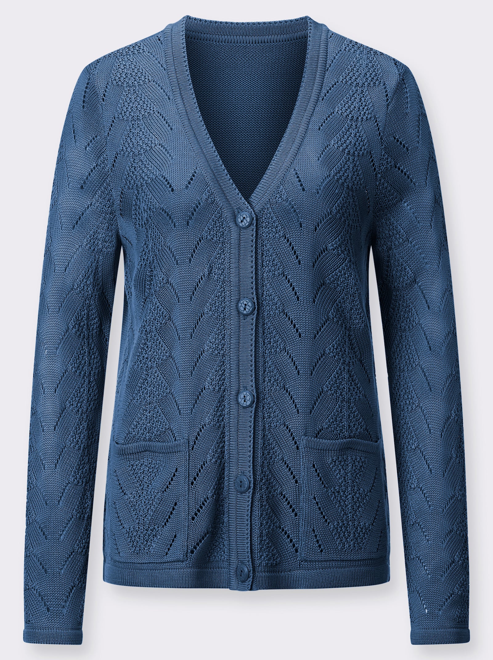 Strickjacke mit 2 aufgesetzten Taschen - jeansblau