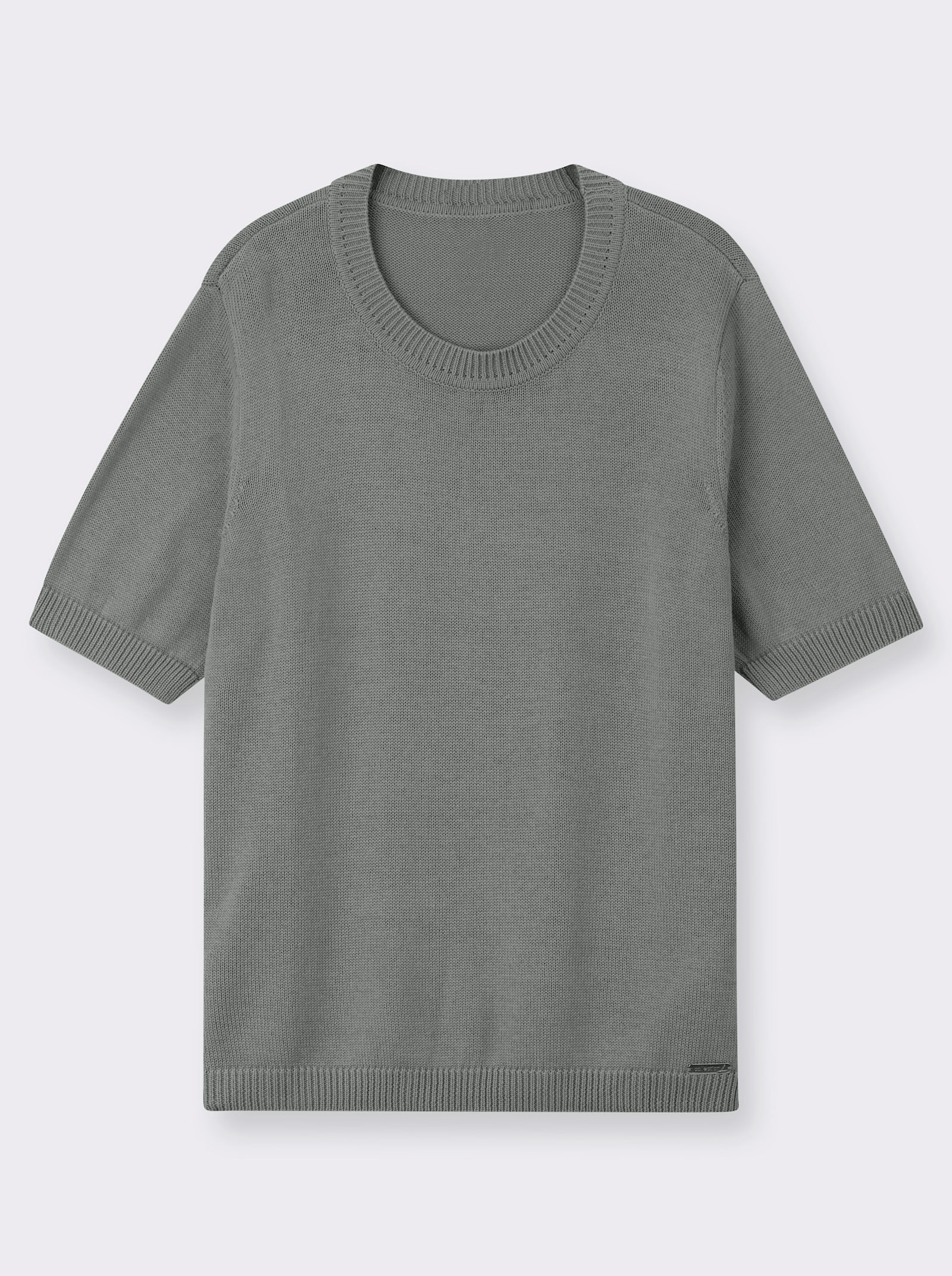 Kurzarmpullover mit Rippabschlüssen - grau-meliert