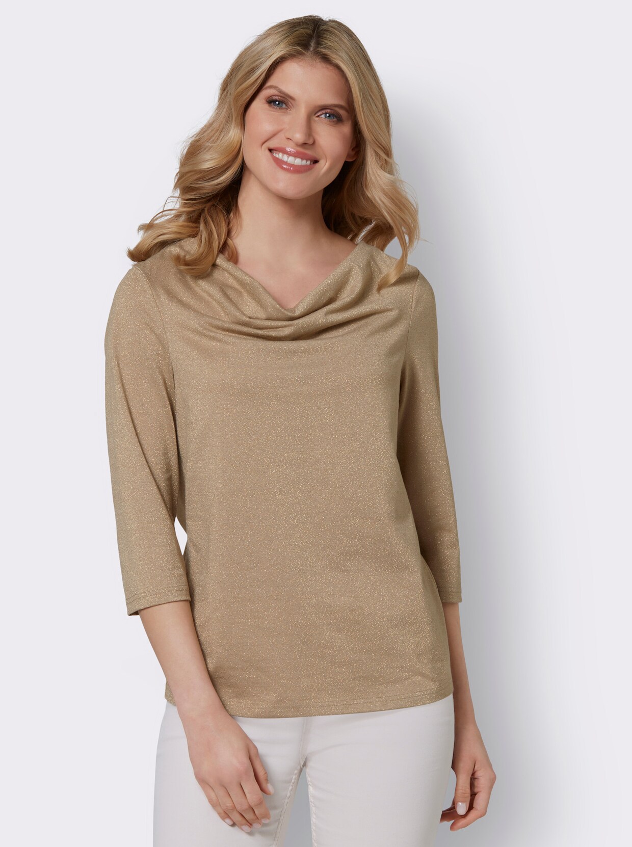 Shirt met cascadehals - beige