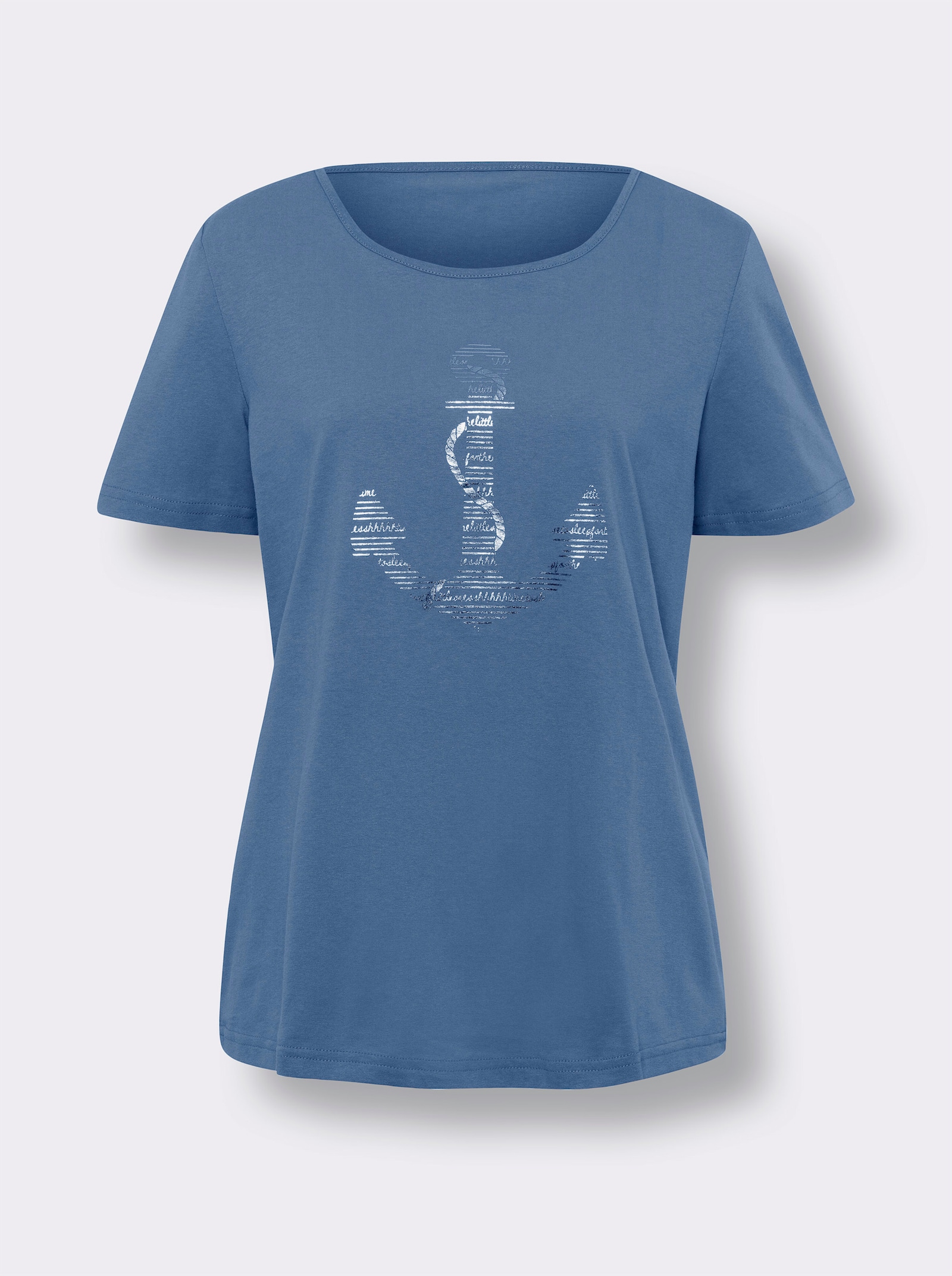 Kurzarmshirt im Anker-Dessin - mittelblau