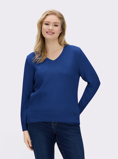 V-Ausschnitt-Pullover mit Baumwolle - royalblau