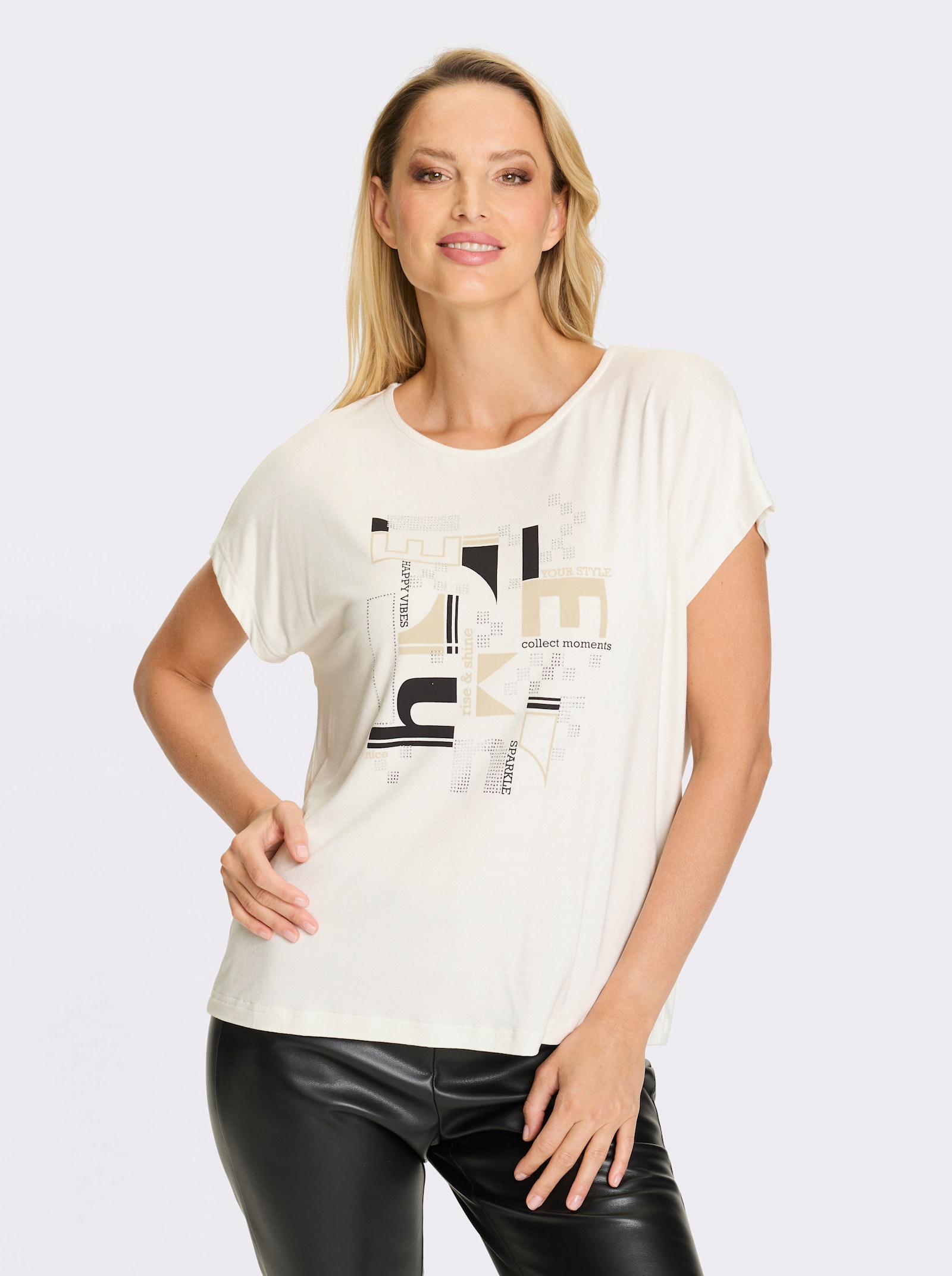 heine Kurzarmshirt mit glitzernden Steinchen - ecru