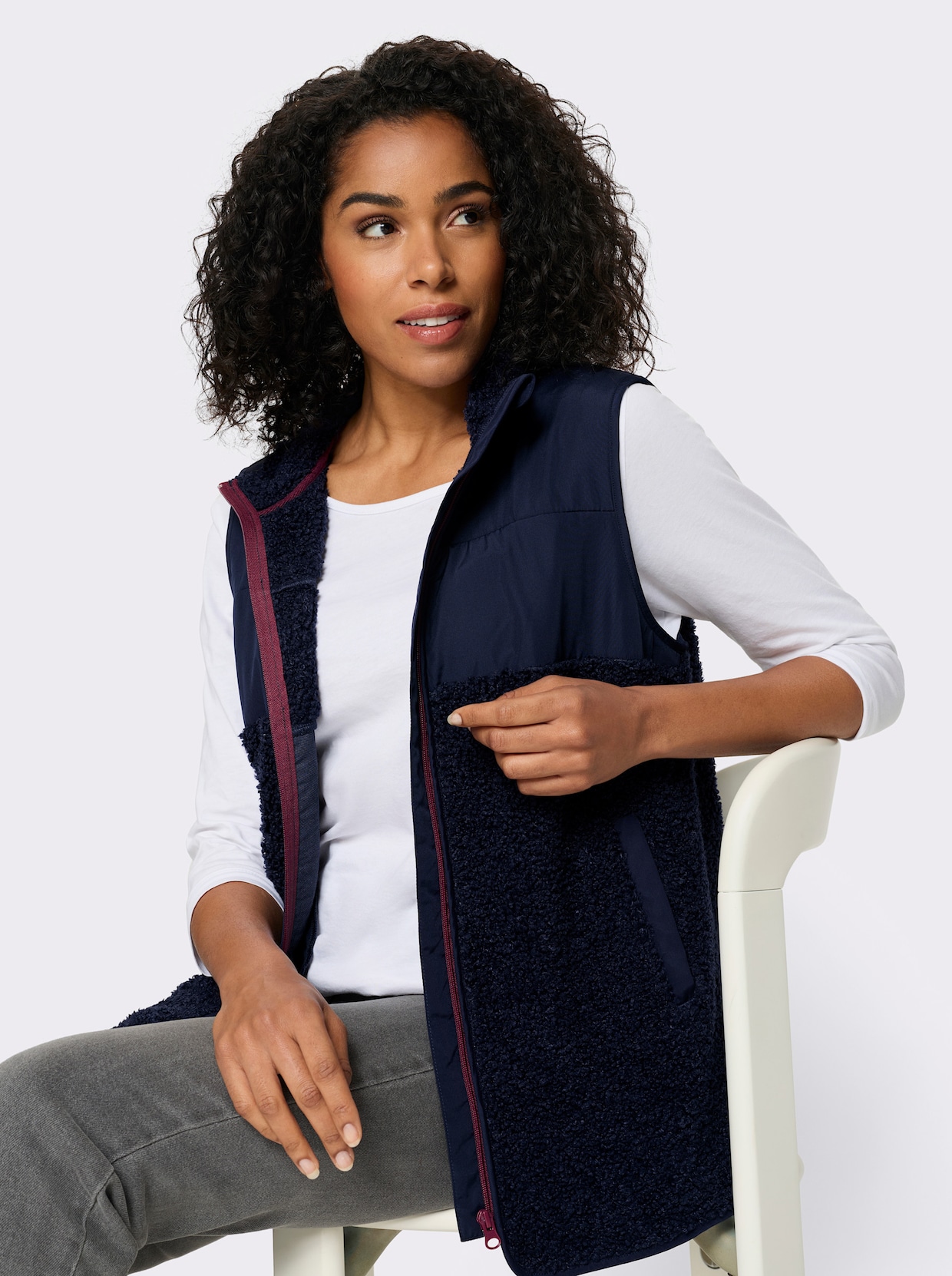 Gilet met stiksel en teddyfleece - marine